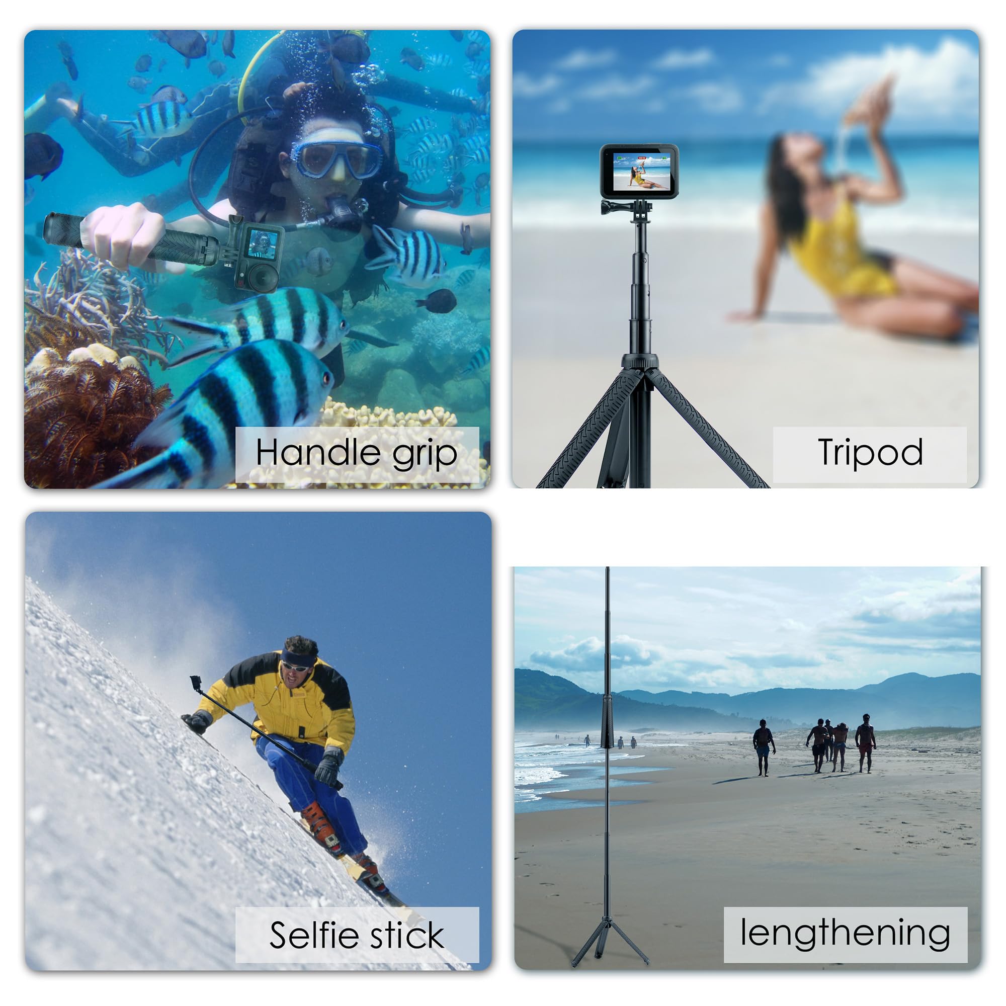 Perche à selfie en aluminium et poignée flottante pour caméra d'action GoPro Hero 11 10 9 8 7 6 5 4 3 Max AKASO SJCAM DJI OSMO - Utilisé comme perche télescopique monopode