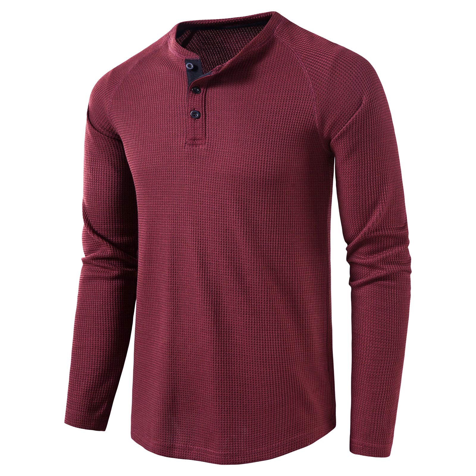 LOCALMODEMen's Casual Crew Neck Long Sleeve T Shirts of Waffle Henley