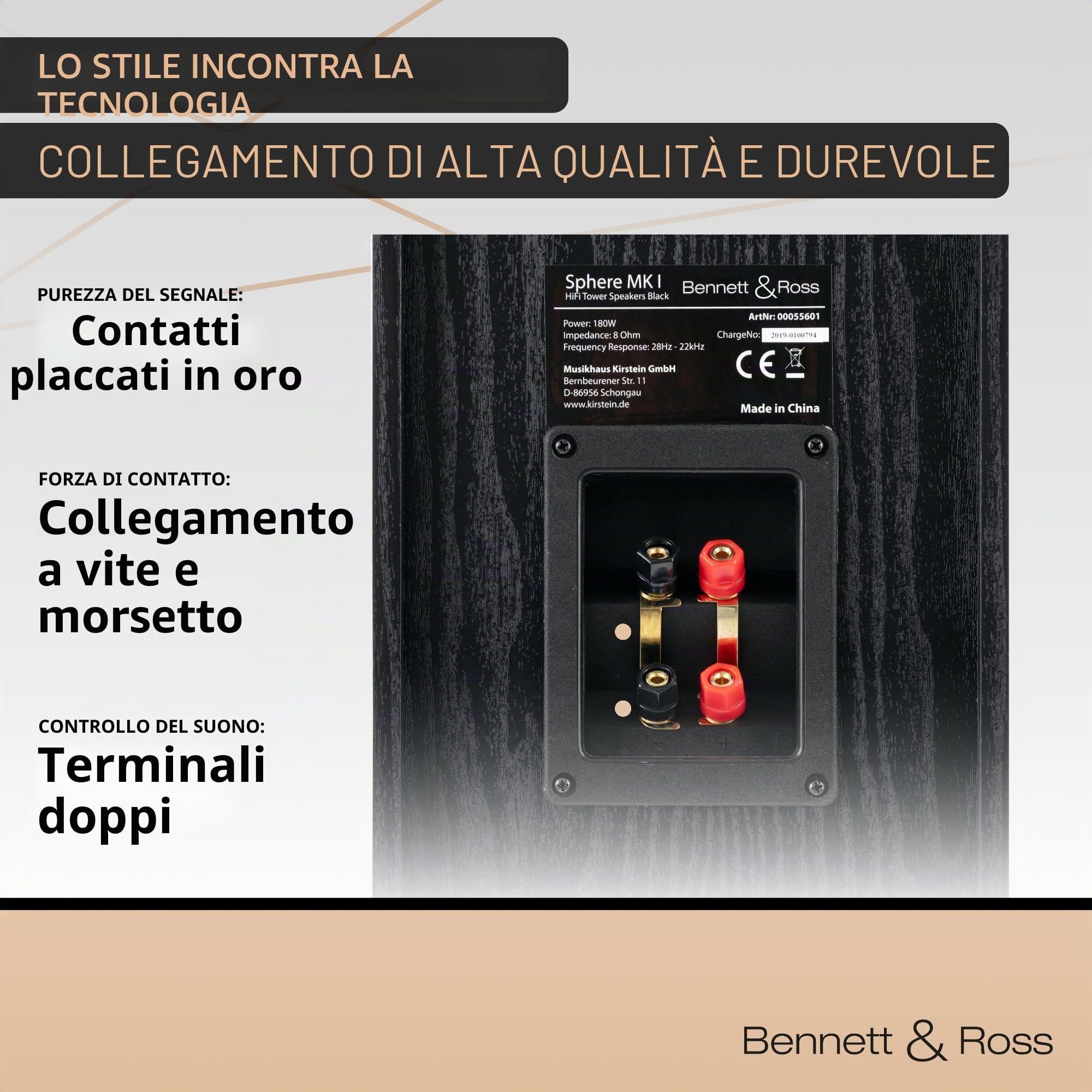 Bennett & Ross Radiant HiFi Coppia Diffusori da Pavimento Neri 2x 180W RMS | Potenza per diffusore: 180 Watt RMS (350W MAX) corrisponde a 360 Watt RMS (700W MAX) per coppia, Woofer da 6, 5" (16, 54 cm)