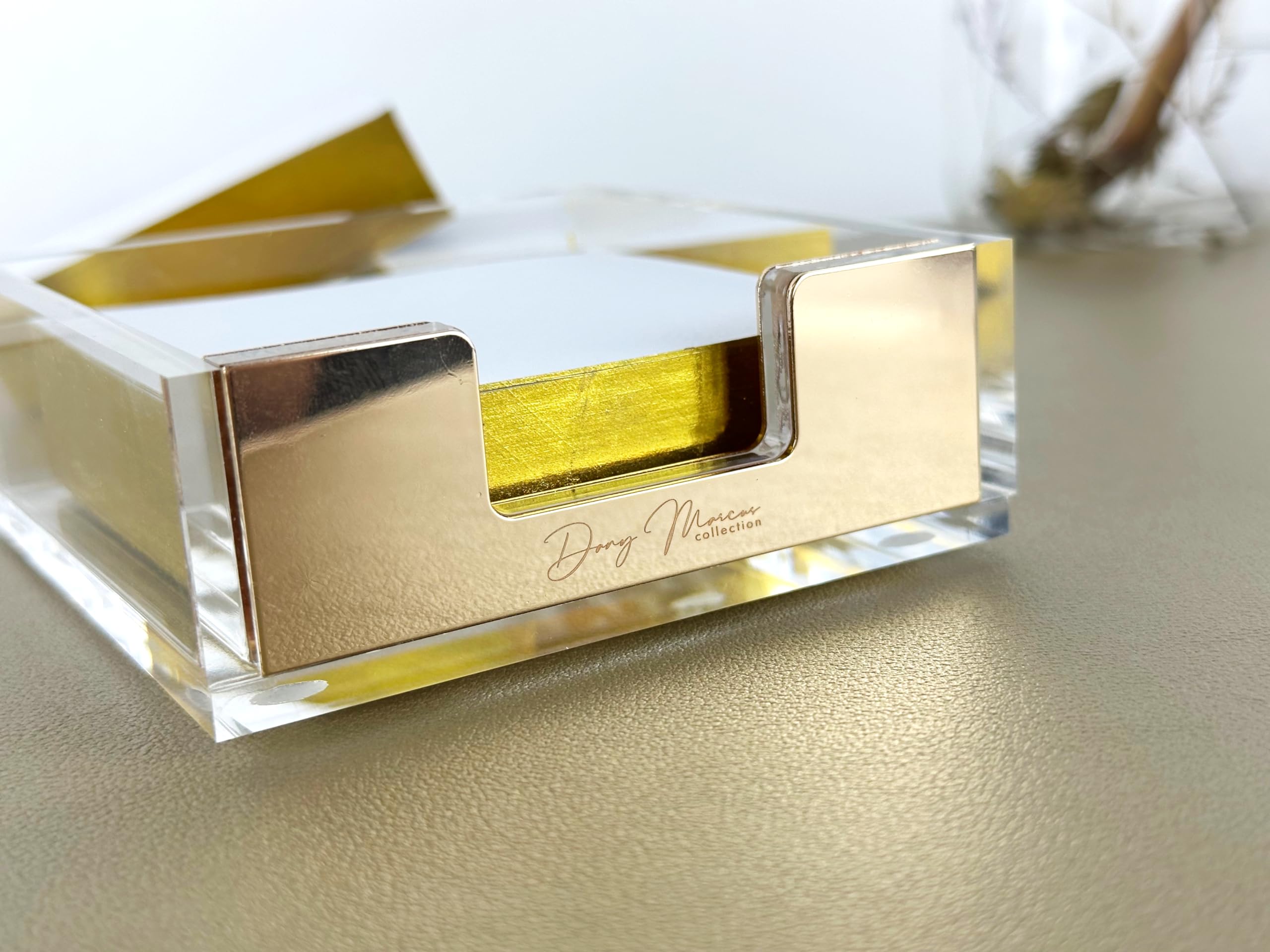 Dany Marcus Elegant Acrylic Glass Memo Box with Gold Accent Memo Holder - Image 3
