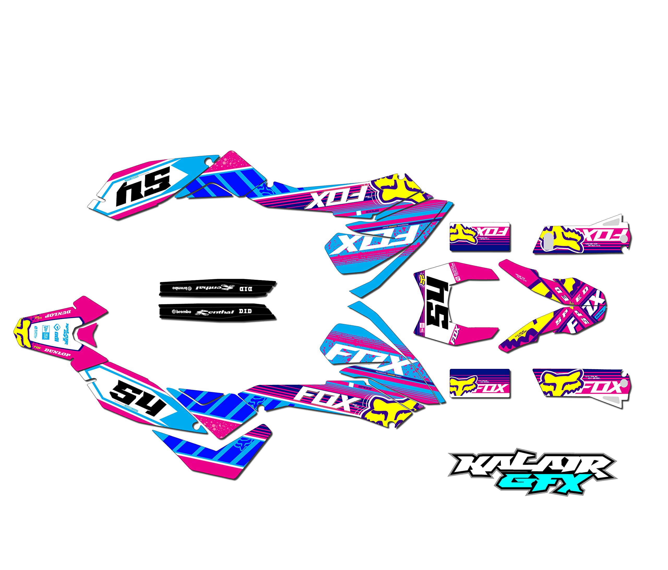 Kalair GFXGraphics Kit for KTM SMC 690LC4 (2008-2011) Fox Series Cyan-blue 21 Mil - Dirt pit bike motorcycle stickers, dirtbike racing automotive decal motocross accessories no-plastics