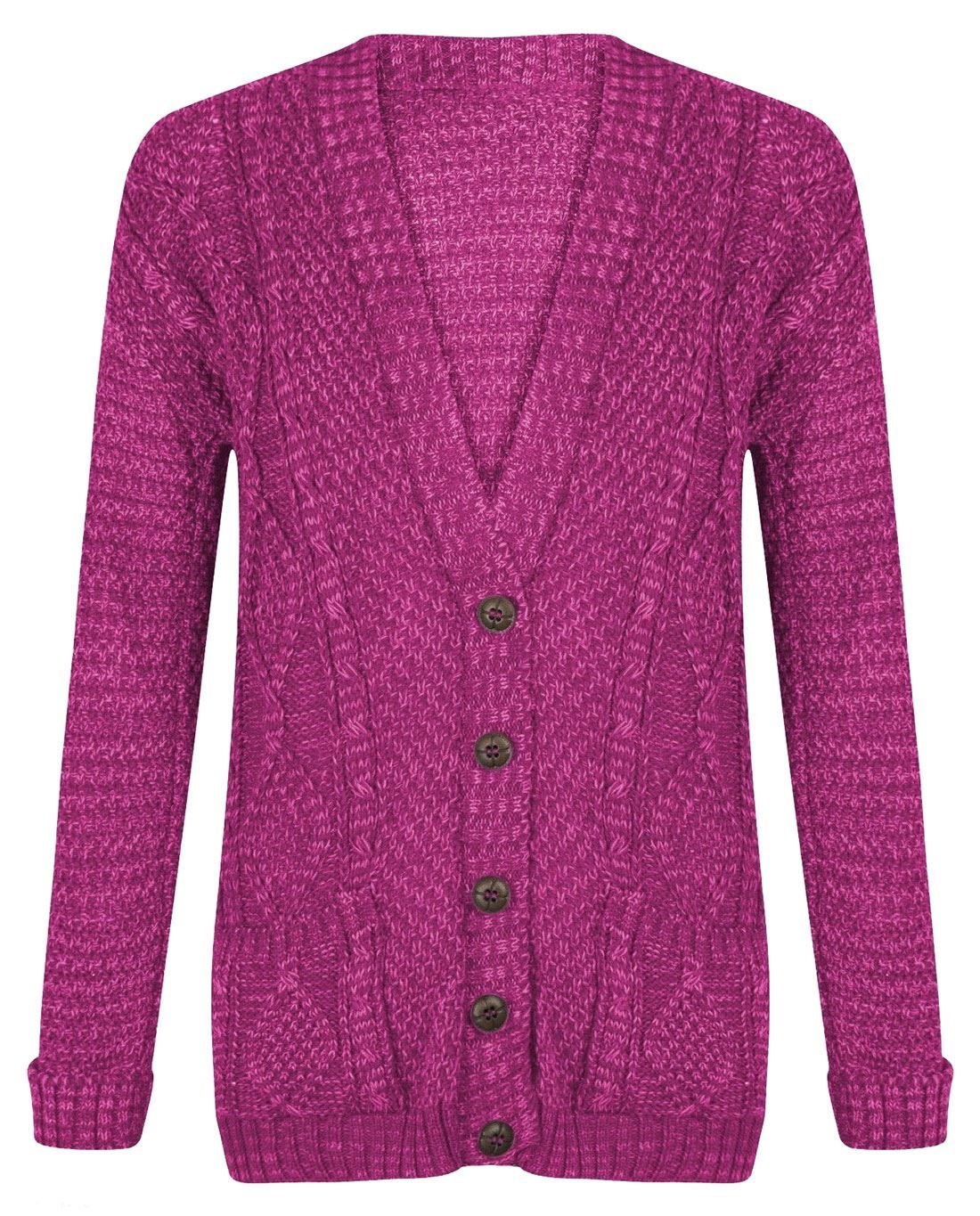 BWomen's Ladies Long Sleeve Button Top Chunky Aran Cable Knitted Grandad Cardigan