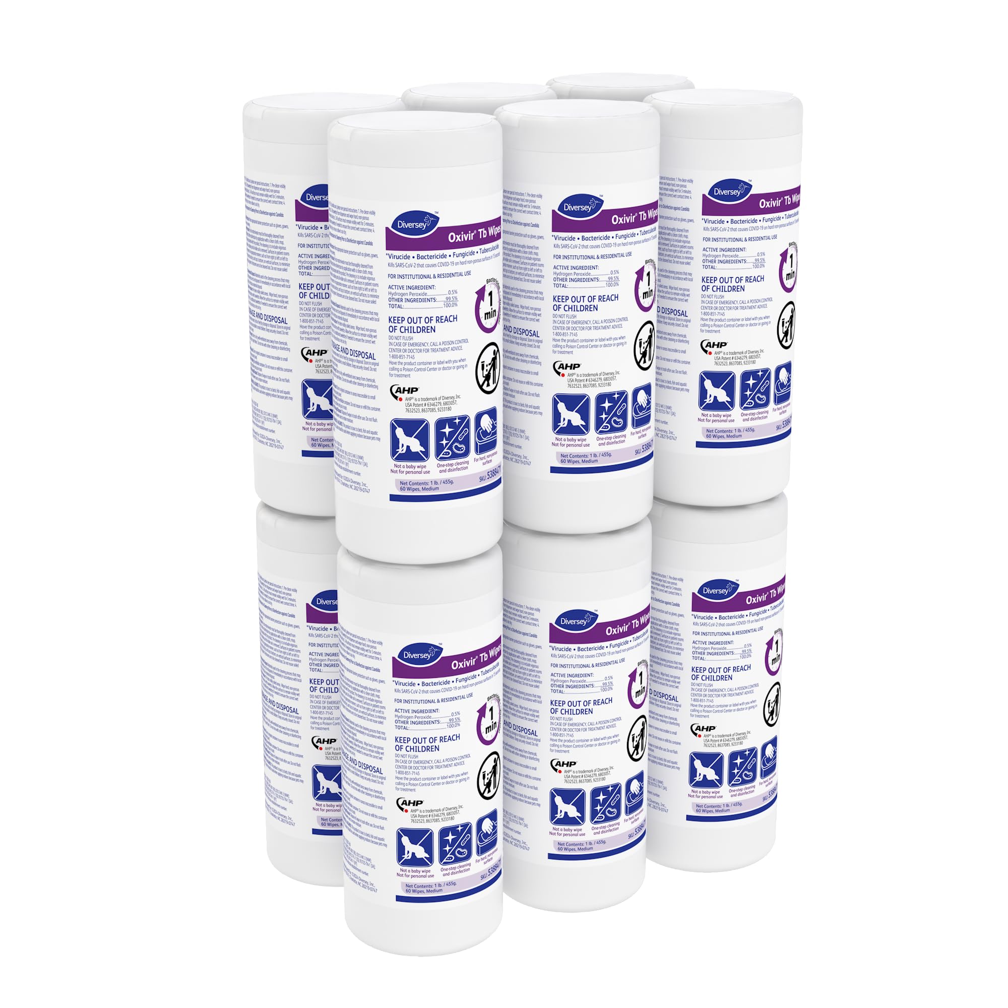 Oxivir Diversey Tb Disinfectant Wipes, ADA, Large, 60 Count, 12 Pack