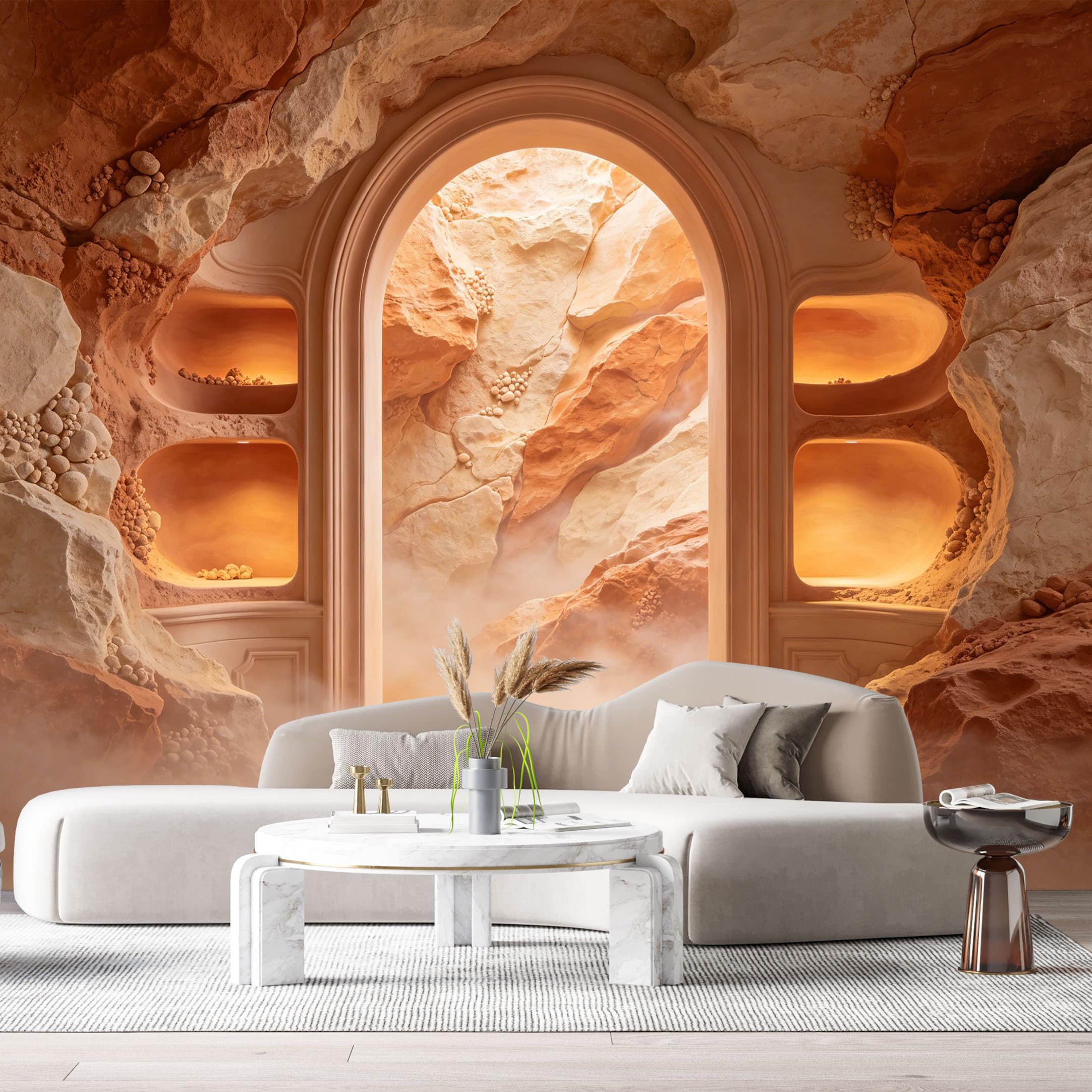 Custom Size Wall Murals Desert Ruin Arched Doorway 3D Trompe L'Oeil SelfAdhesiveWall Fabric Removable Wallpaper Wall Decor for Living Room Bedroom Bathroom