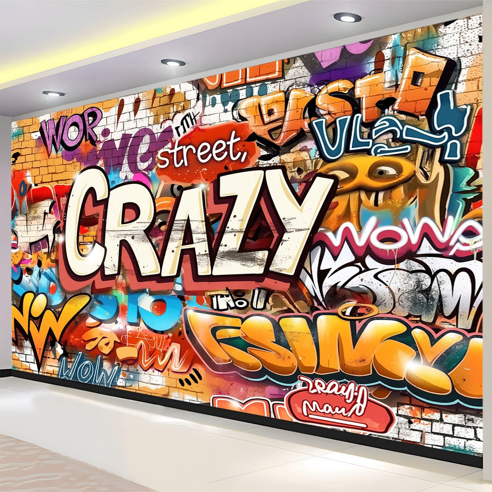 Carta da Parati Moderna Arte Dei Graffiti Stile Hip Hop Di Strada 250x175 cm Poster Gigante Carta da Parati, Tessuto Non Tessuto Fotomurale Carta da Parati, per Camera Letto, Soggiorno, Corridoio