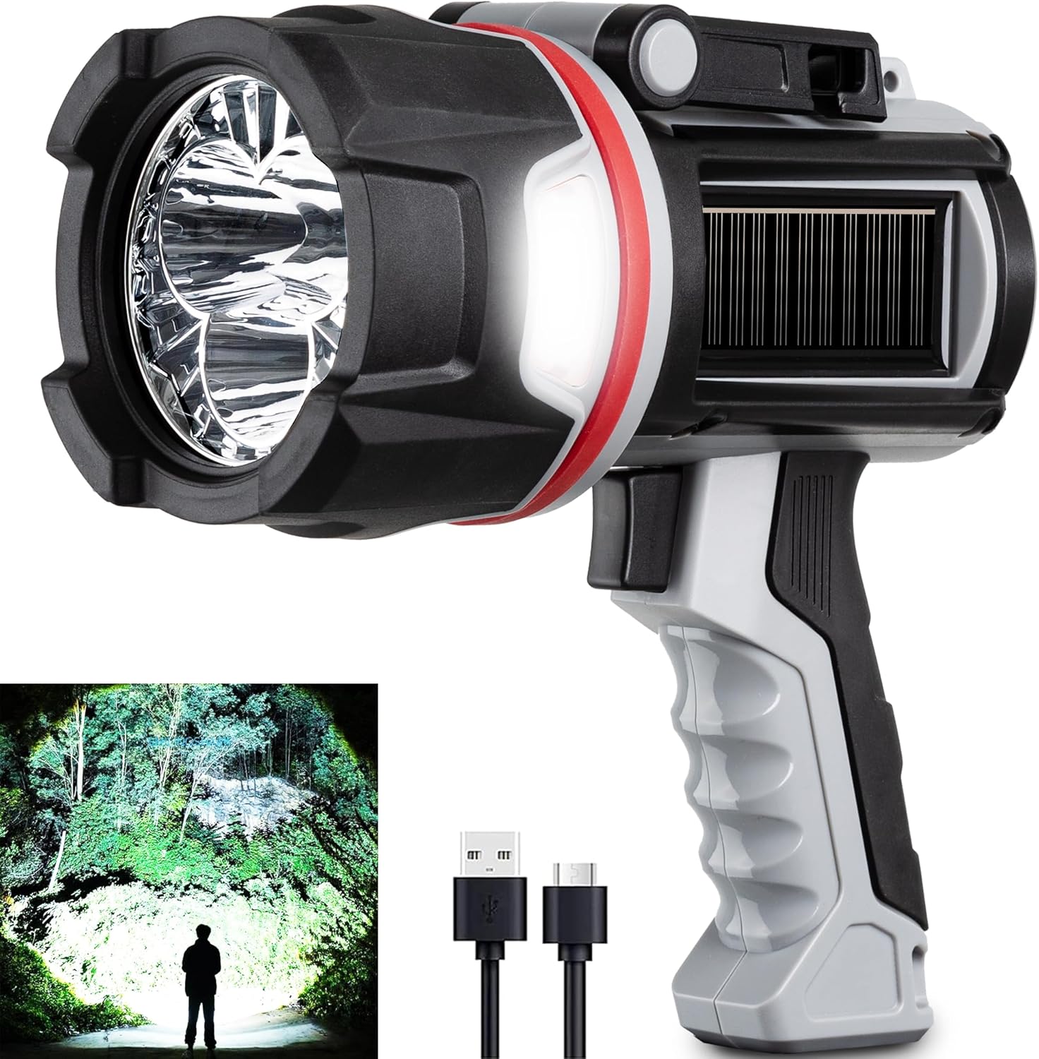 Rechargeable Spotlight Flashlight, Super Bright 3 LED 2000000 Lumen Long Lasting Handheld Spot Light Spotlight for Hunting Boating Camping
