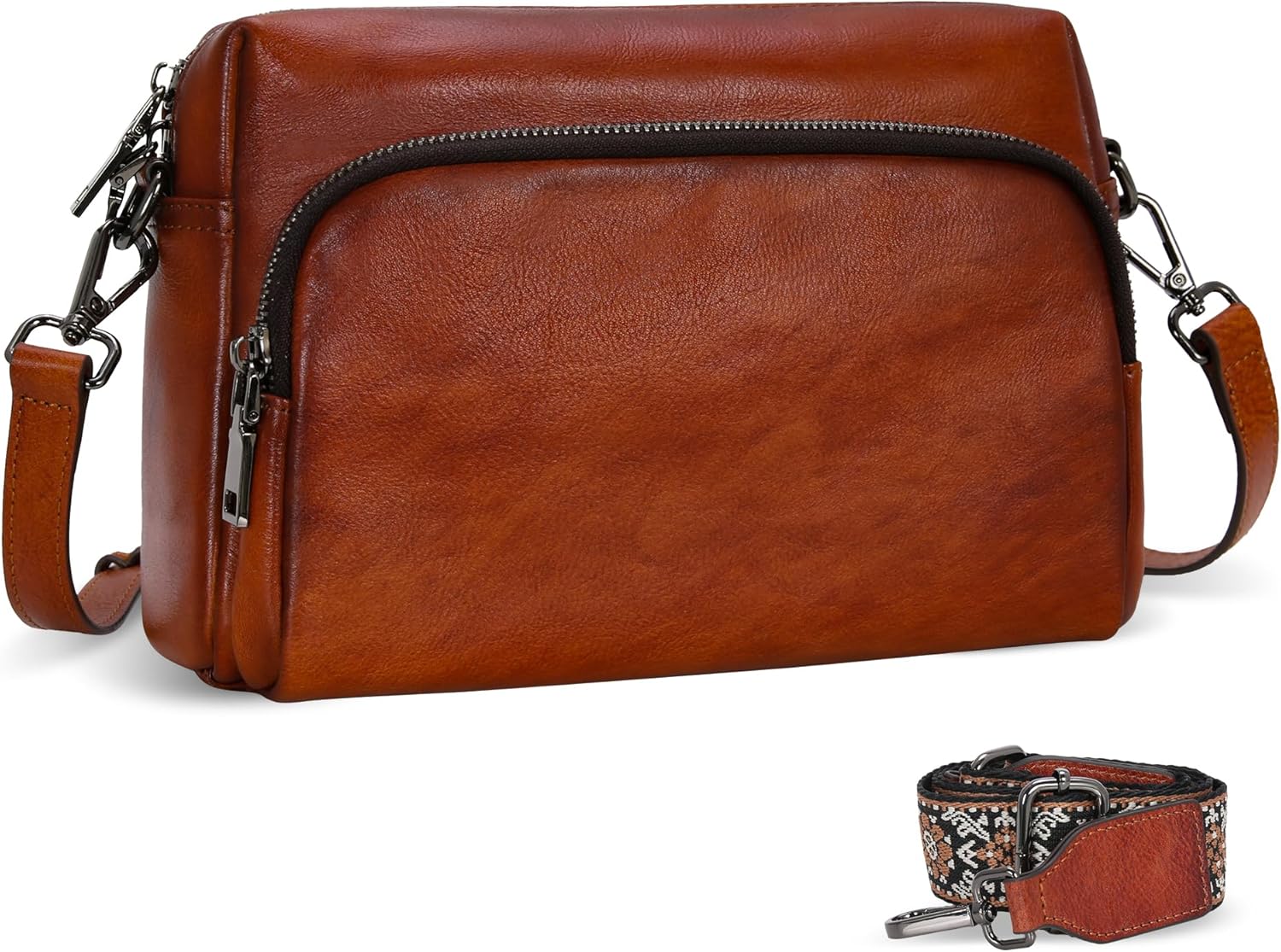 Iswee Leather Crossbody Purses for Women Shoulder Handbags with Pockets Satchel Purse Stylish Cross Body Bag for Travel - Image 2