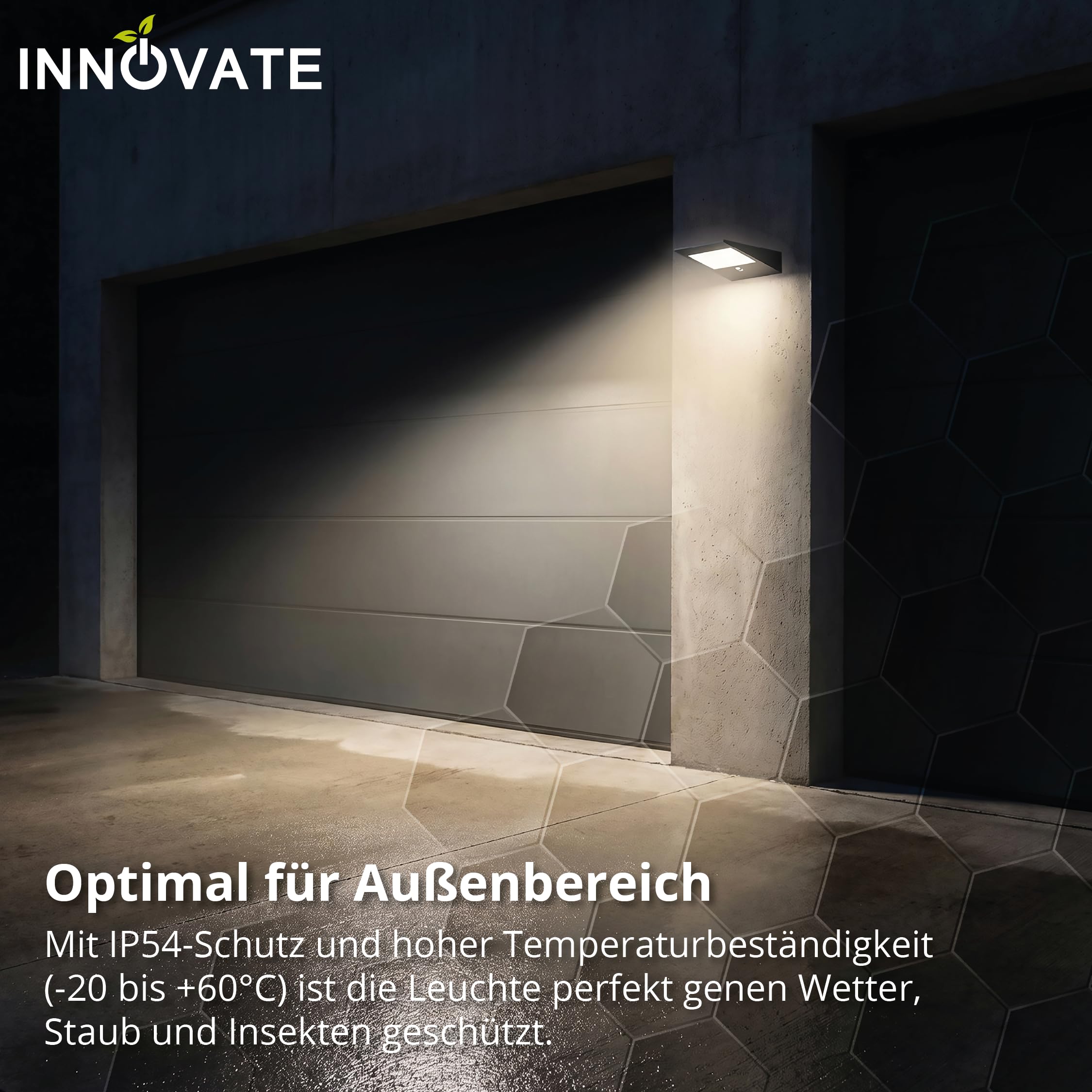 INNOVATE LED Aussenlampe mit Bewegungsmelder Solar PIR-Sensor [2W IP54 3000K] Solarlampen für Außen Mit Bewegungsmelder I LED Solarleuchten für Aussen I Aussenbeleuchtung Aussenlampe