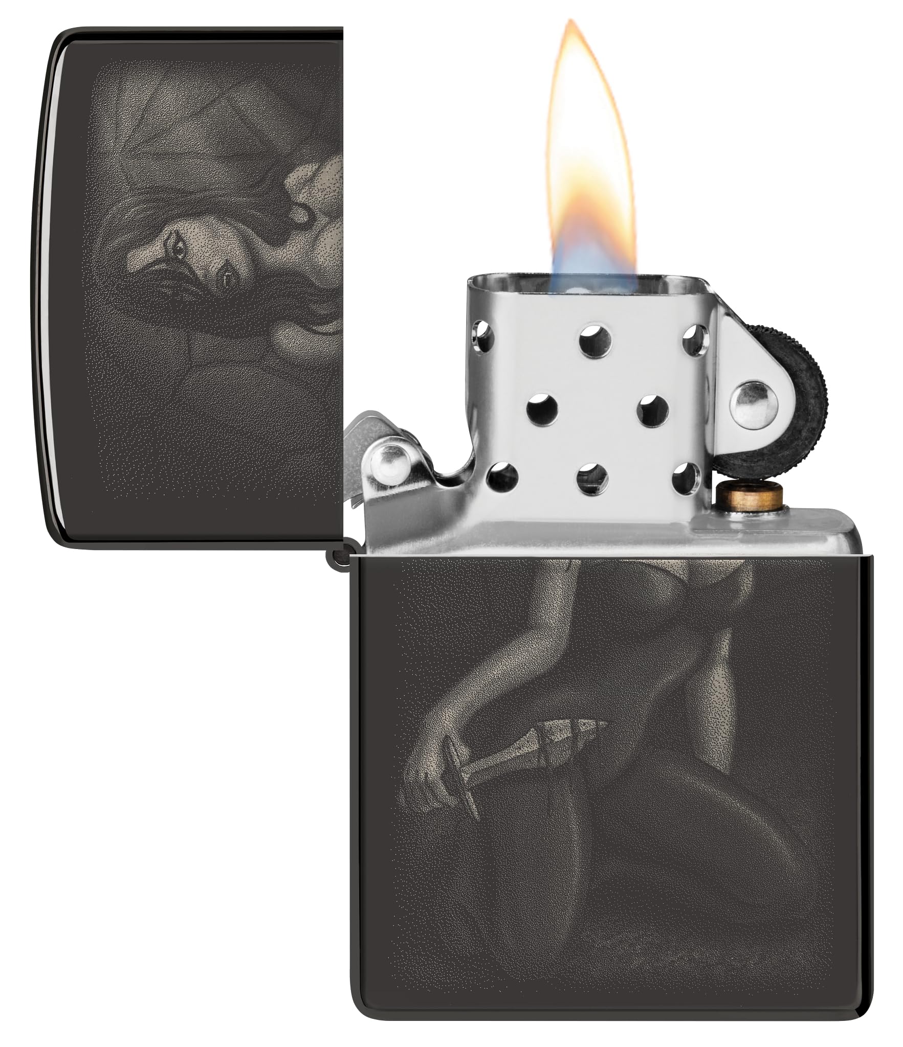 Zippo - Briquet Tempête Motif Femme Sexy avec Une Épée/Contre-Culture, Noir Poli, Photo Image, Rechargeable, Réutilisable, Coupe-Vent, Coffret Cadeau, Fabriqué Aux États-Unis