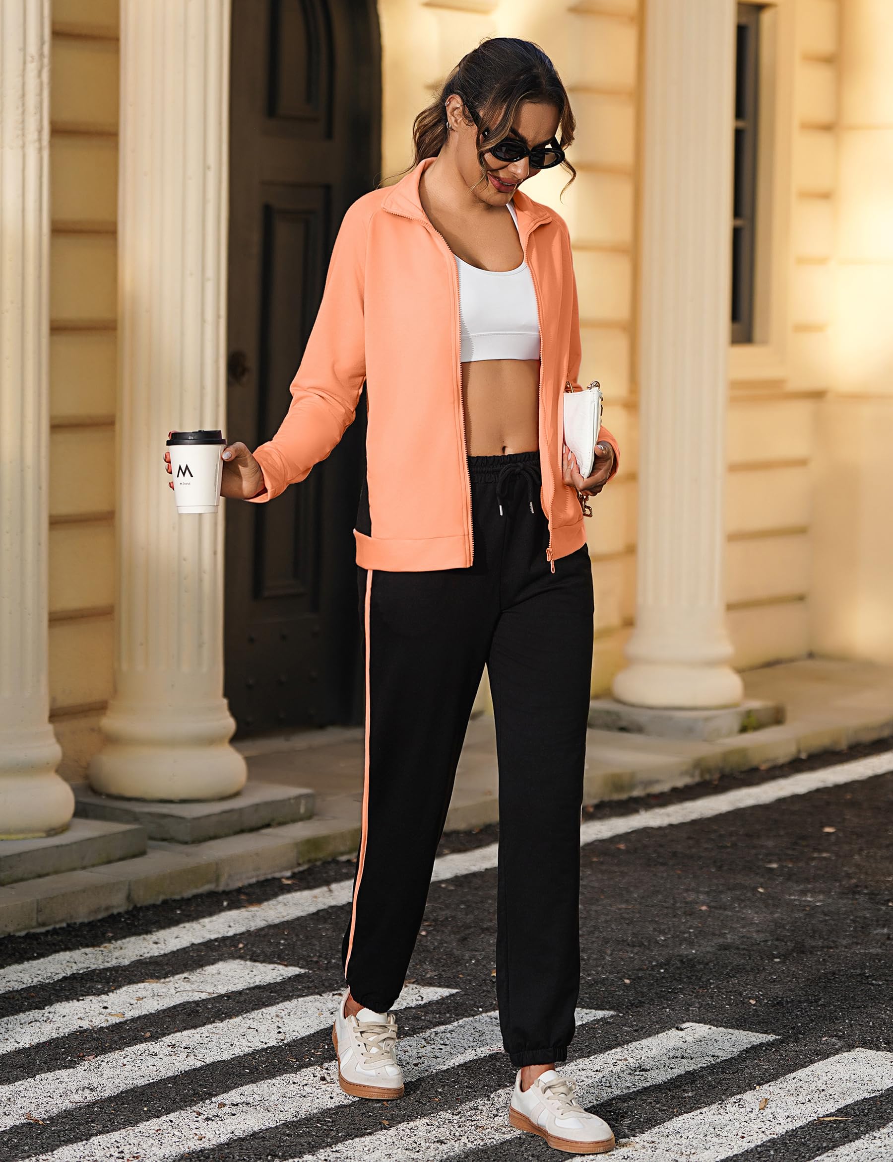 Uniexcosm Full-Zip Tuta Sportiva Donna Con Maniche Raglan E Finiture A Contrasto Tuta Da Jogging Da Donna