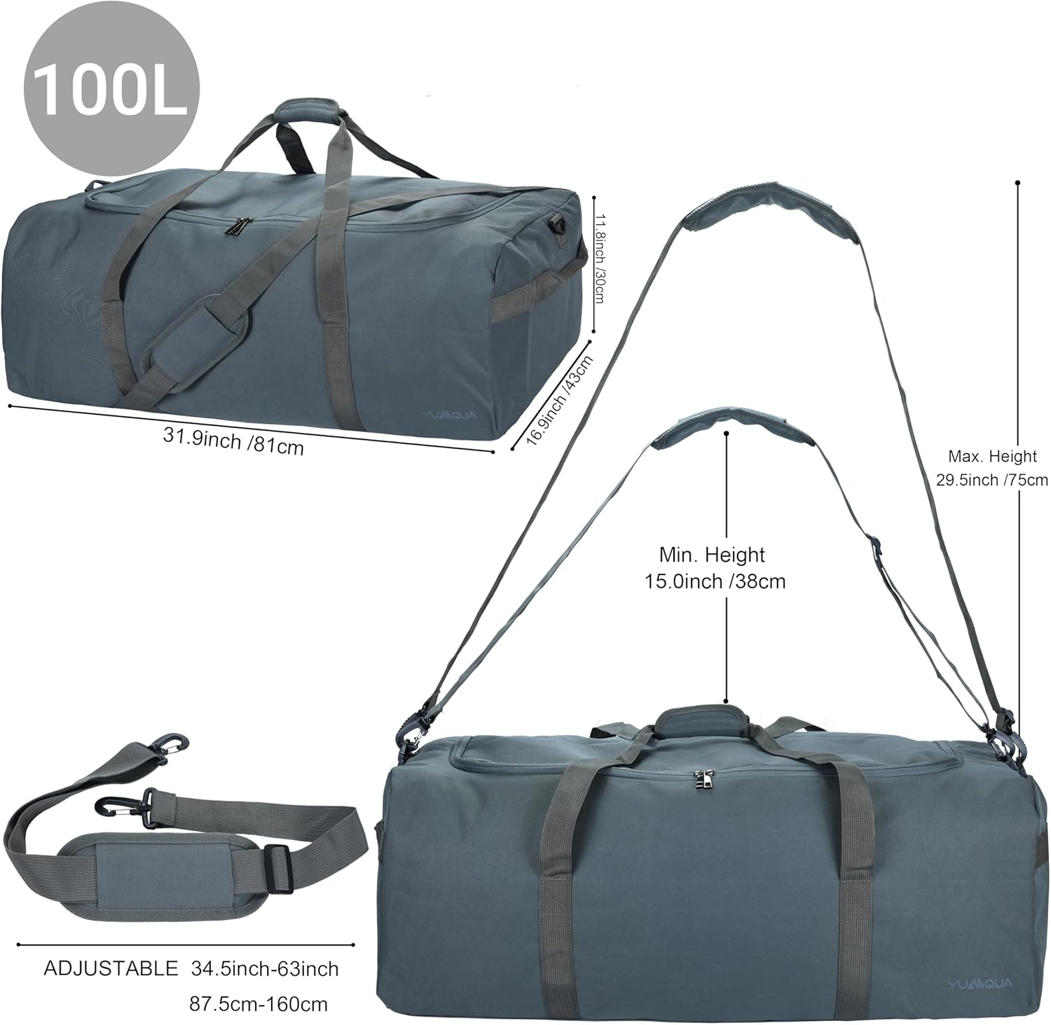 Large Duffle Bag for Travel, 100L Travel Duffel Bags for Men, 900D Polyester Water & Tear Resistant Extra Large Travel Bag Heavy Duty Moving Bags for Sport Camping Gear Holiday Decor Storage - Image 7