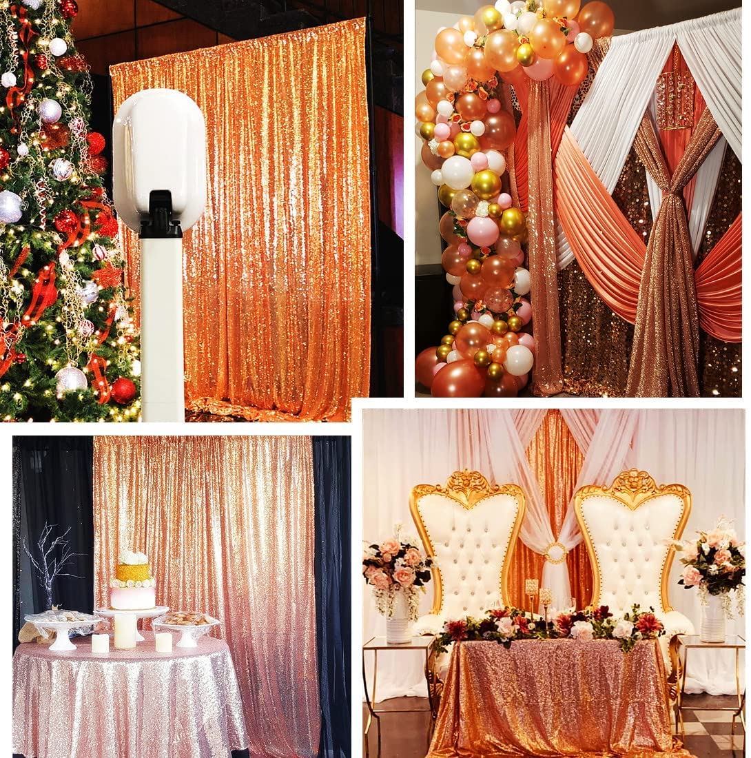 Poise3EHome Rose Gold Sequin Backdrop,8FT x 10FT Sequin Photography Sequin Backdrop Curtain for Party Decoration