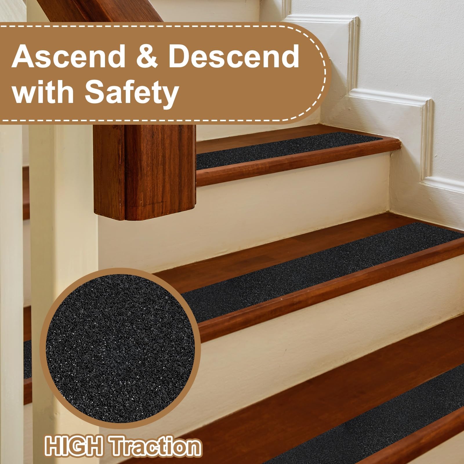PATIKIL 10x61cm Cinta Antideslizante Negra Para Escalones, Paquete De 25 Tiras Autoadhesivas Antideslizantes Para Escalones De Madera