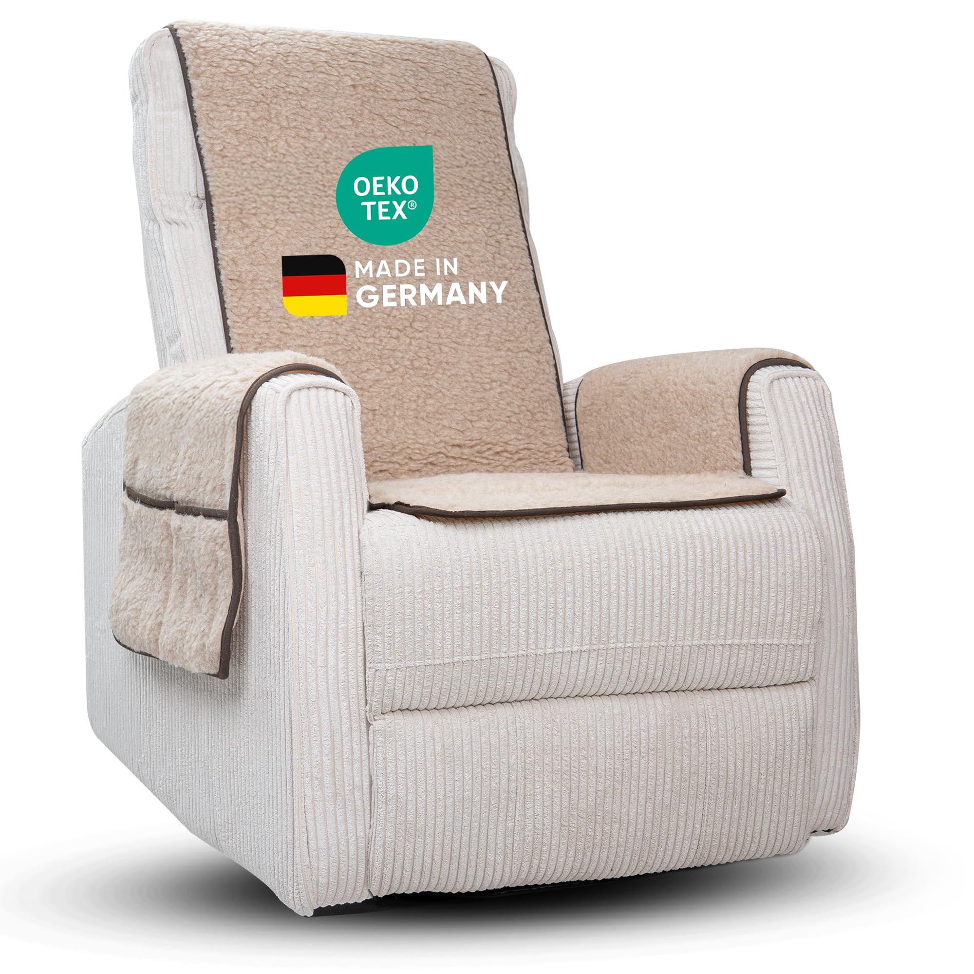 Novaliv Sesselschoner für Relaxsessel Hellbraun Universeller Sesselschoner mit Armlehne Schonender Sessel Bezug aus Schurwolle Komfort Sesselbezug Relaxsessel Sesselauflage Sesselüberwurf mit Armlehne