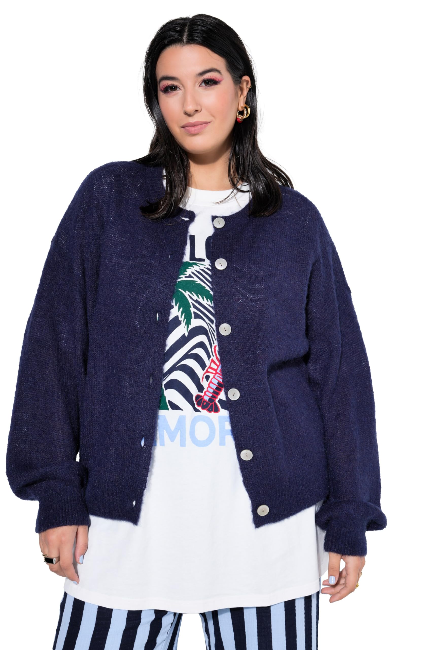 Studio Untold Damen große Größen Übergrößen Plus Size Strickjacke, Straight Shape, Kuschelstrick 847620