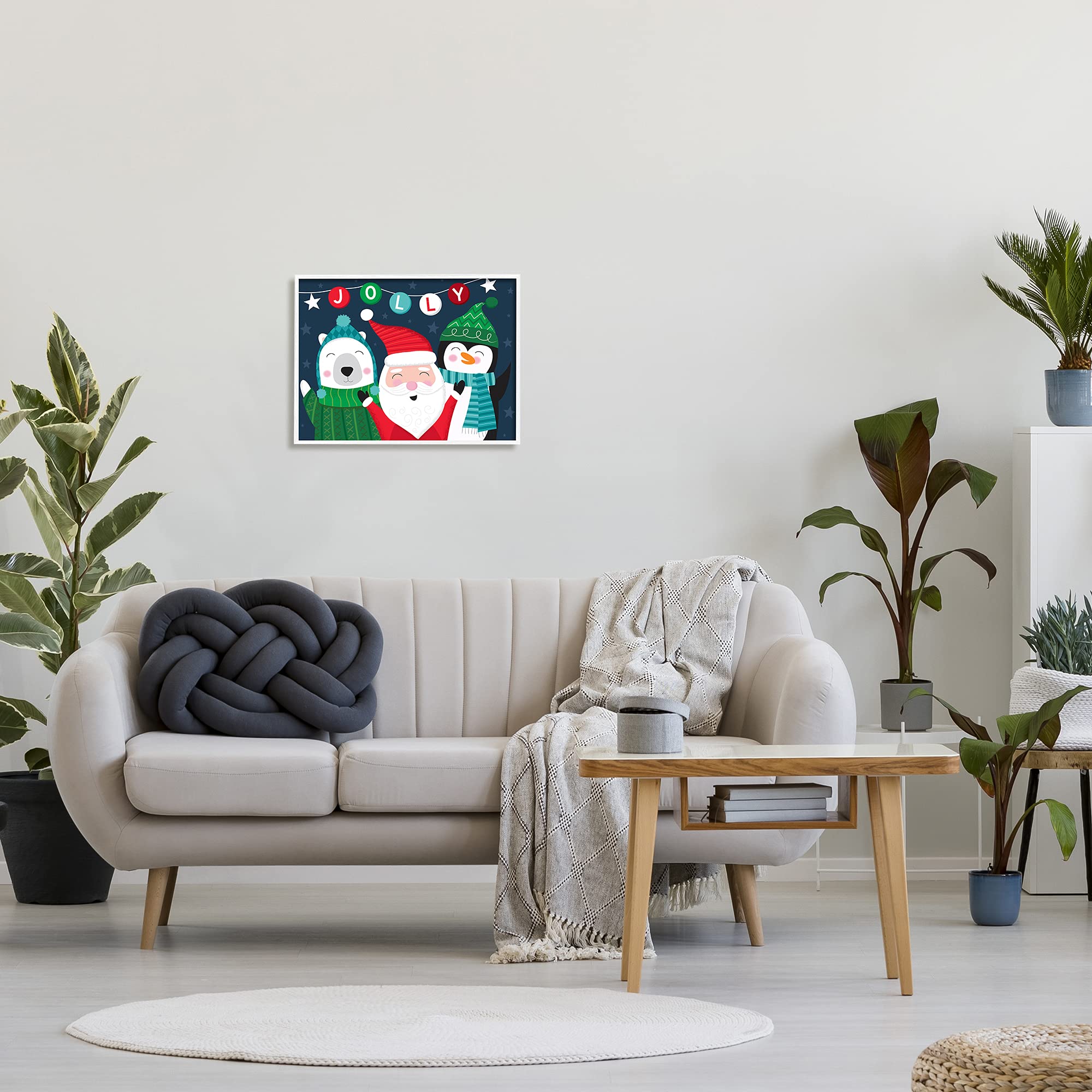 Stupell Festive Jolly Santa Claus Playful Christmas Tree Framed Wall Art - Green - 16 X 20 - White