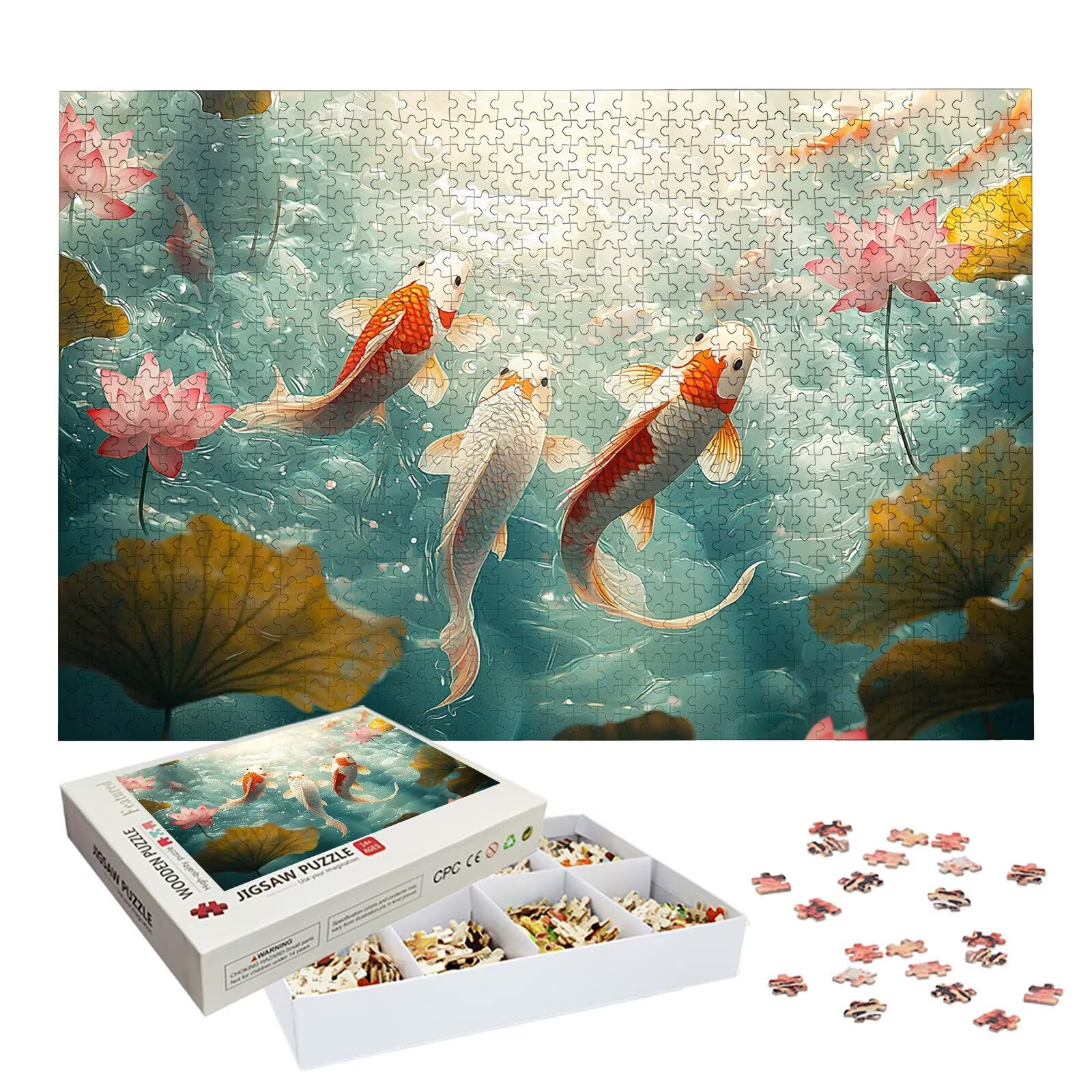 Puzzle 3000 Pièces Koï, Puzzle 3000 Pièces Adultes et Enfants, Puzzles Bois avec Une Boîte d'emballage Exquise, Jeu Éducatif Puzzles Fleur, pour Decoration Maison, Cadeau Femme, Cadeau Homme, -6893