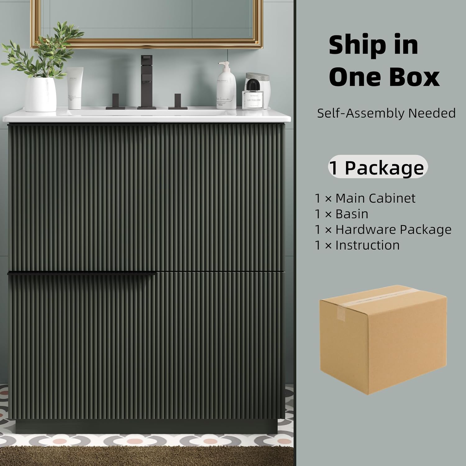 Christopher Knight Home Byron 30" Bathroom Vanity with Sink, Modern Freestanding Bathroom Sink Cabinet with Drawer, Undermount Vanity Sink Cabinet, Bathroom Storage Cabinet with Sink Combo Set, Green