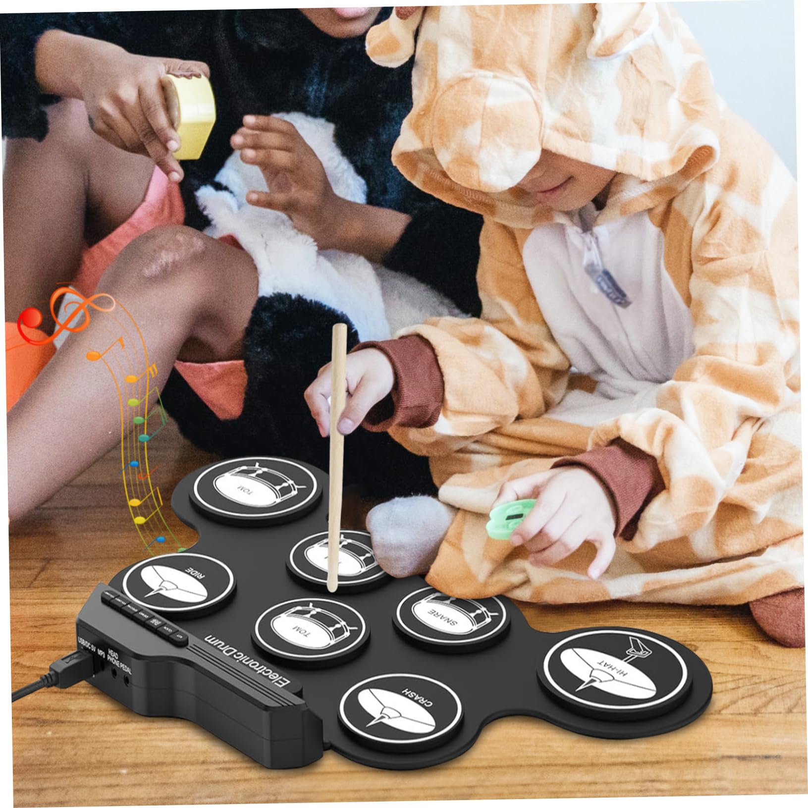 Vaguelly 1juego Kit De Batería Electrónica Portátil Enrollable Usb Para Principiantes Práctica y Silenciosa Conector De Auriculares Incluye Metronomo y Sonidos Realistas