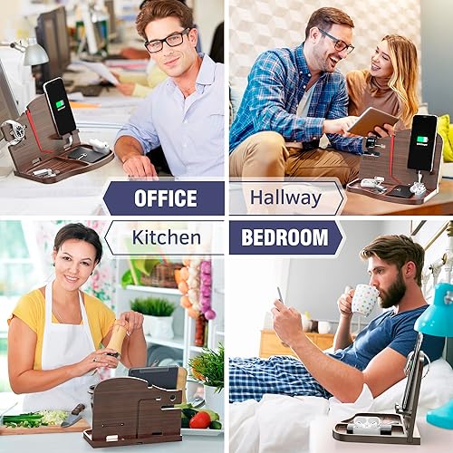 Miniatura 4 de BarvA Estación de acoplamiento de madera, organizador de mesita de noche, cartera de teléfono, soporte para llaves, soporte de cama, soporte de