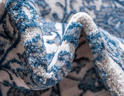 Miniatura 6 de Unique Loom Boston Collection - Alfombra de área con diseño floral (3 pies 3 pulgadas, redonda, blanco, azul y gris)