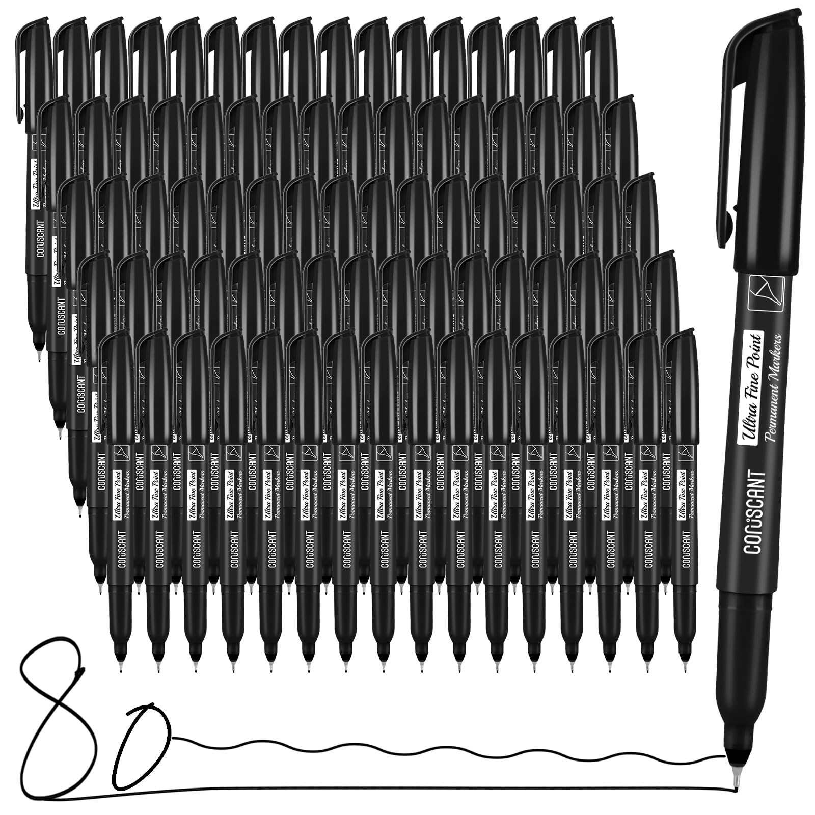 coruscant Ultra Fine Point Permanent Markers, 80 Pack Extra Fine Tip 0.4 mm Black Marker, Quick-Drying, Waterproof, Fade-Resistant, Ideal for Home,
