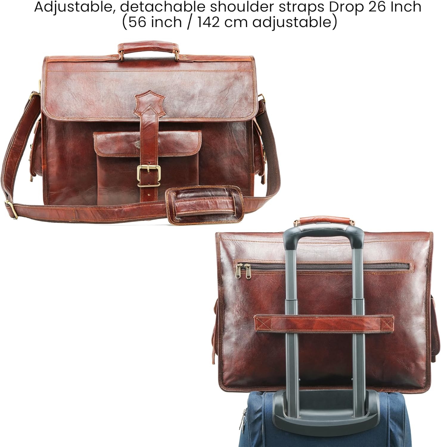 Handmade World 18 Inch Leather Briefcase Laptop Messenger Bag 'The Beacon' Computer Crossbody Satchel Shoulder Bag
