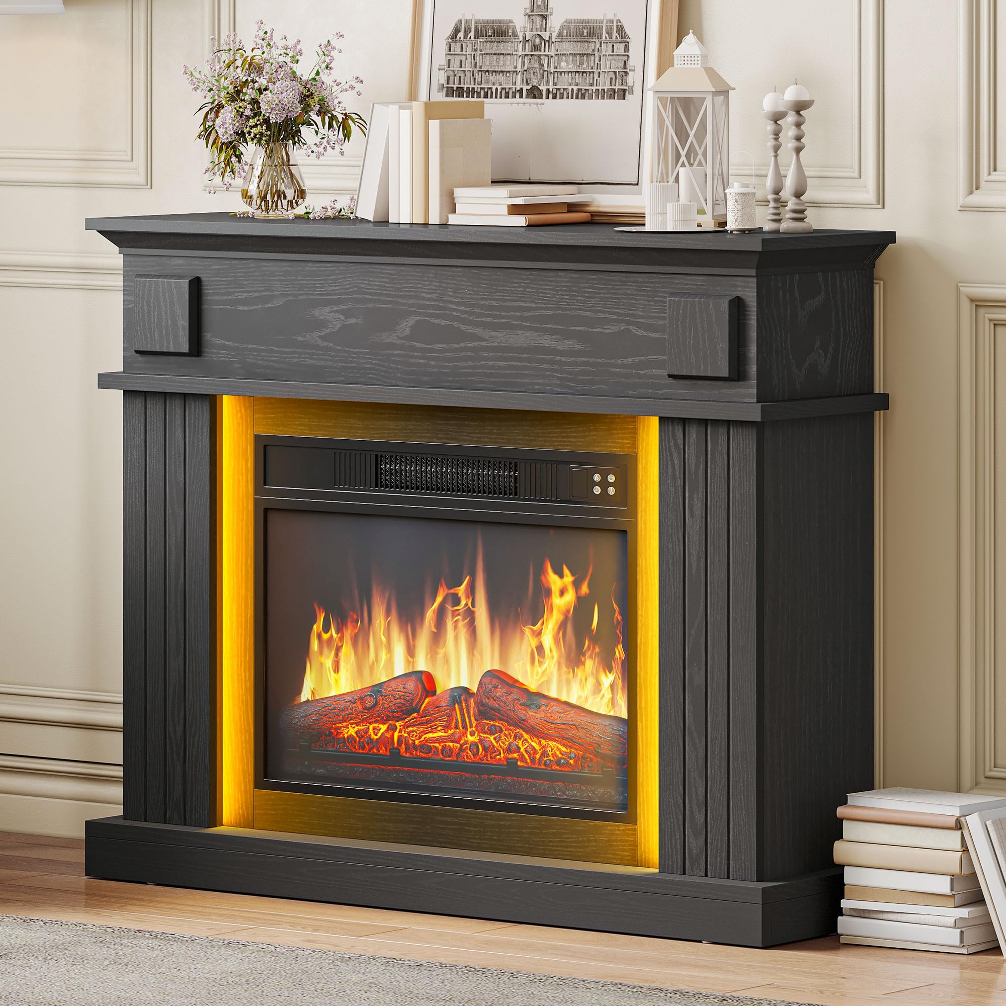 YITAHOME Cheminée Electrique  Effet Flamme 3D Réaliste  Cheminee Decorative Autonome avec Minuterie et Bande Lumineuse LED 24 Couleurs et Télécommande 100X26X80.5CM