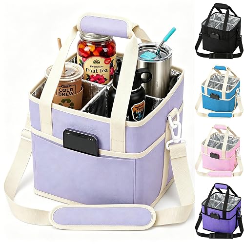 NVXEBOG 4-Compartment Drink Carrier Bag (Light Purple)
