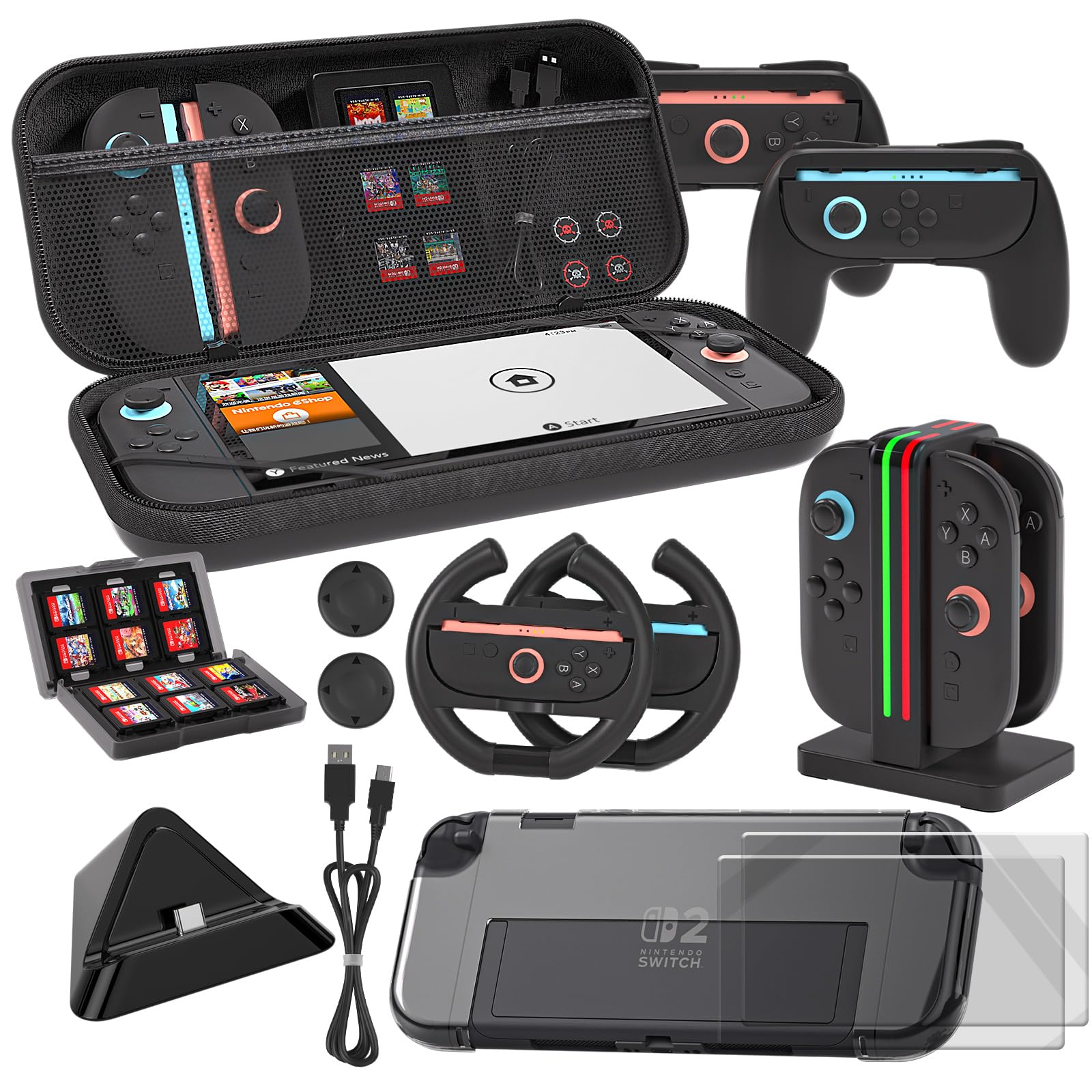 Amazon.com: Switch 2 Accessories Kit 9-in-1 – Carry Case, Clear