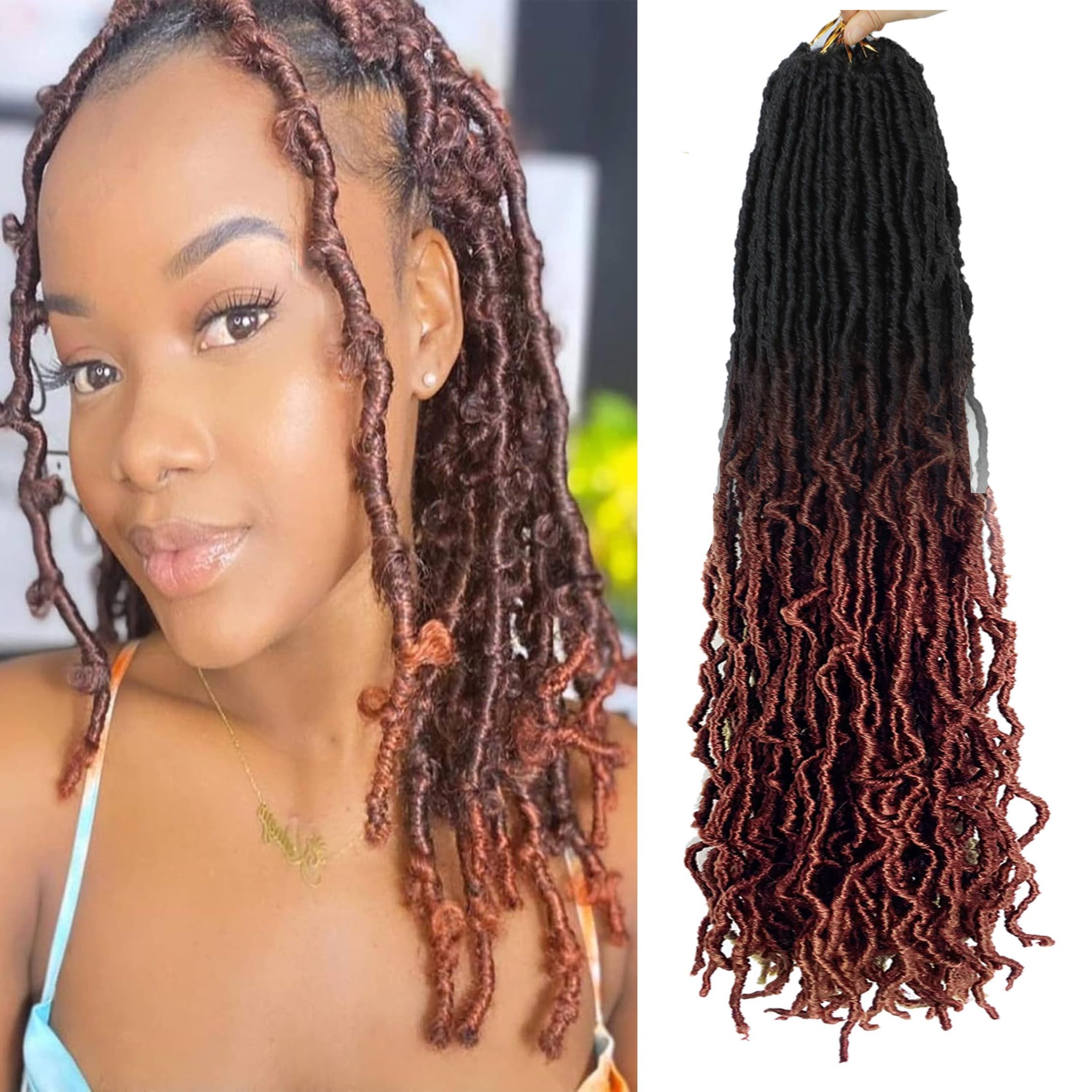Faux Locs 18 Inch 8 Packs New Soft Locs Curly Wavy Pre-Looped Crochet Hair Crochet Faux Locs synthetic Hair Extensions (18Inch,1B/350)