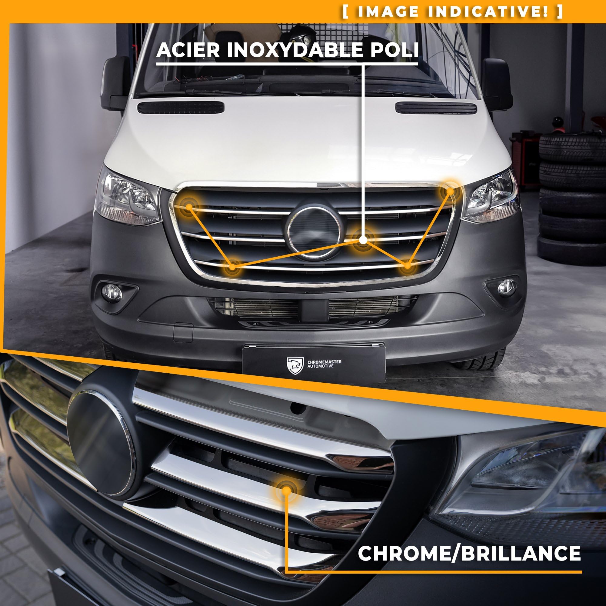 CHROMEMASTER | Compatible avec Peugeot Partner 2018+ | Baguettes de Calandre Avant ; Bandes pour le Gril de Voiture, Acier Inoxydable Poli | Ajustement Parfait ; Nouveau Look Attrayant de la Voiture