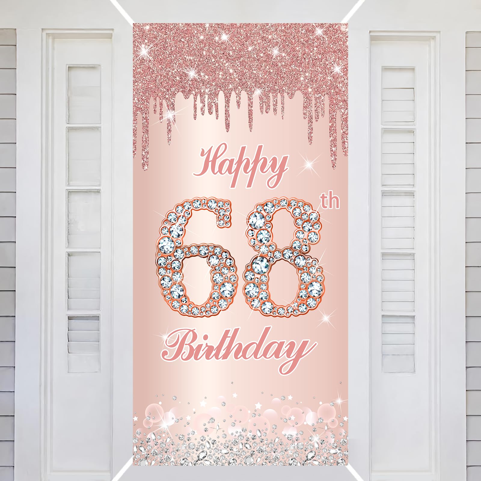 68th Happy Birthday Decorations Door Banner Pink Rose Birthday Banner for Party Backdrop for Women Door Cover Party Decoration Supplies Poster