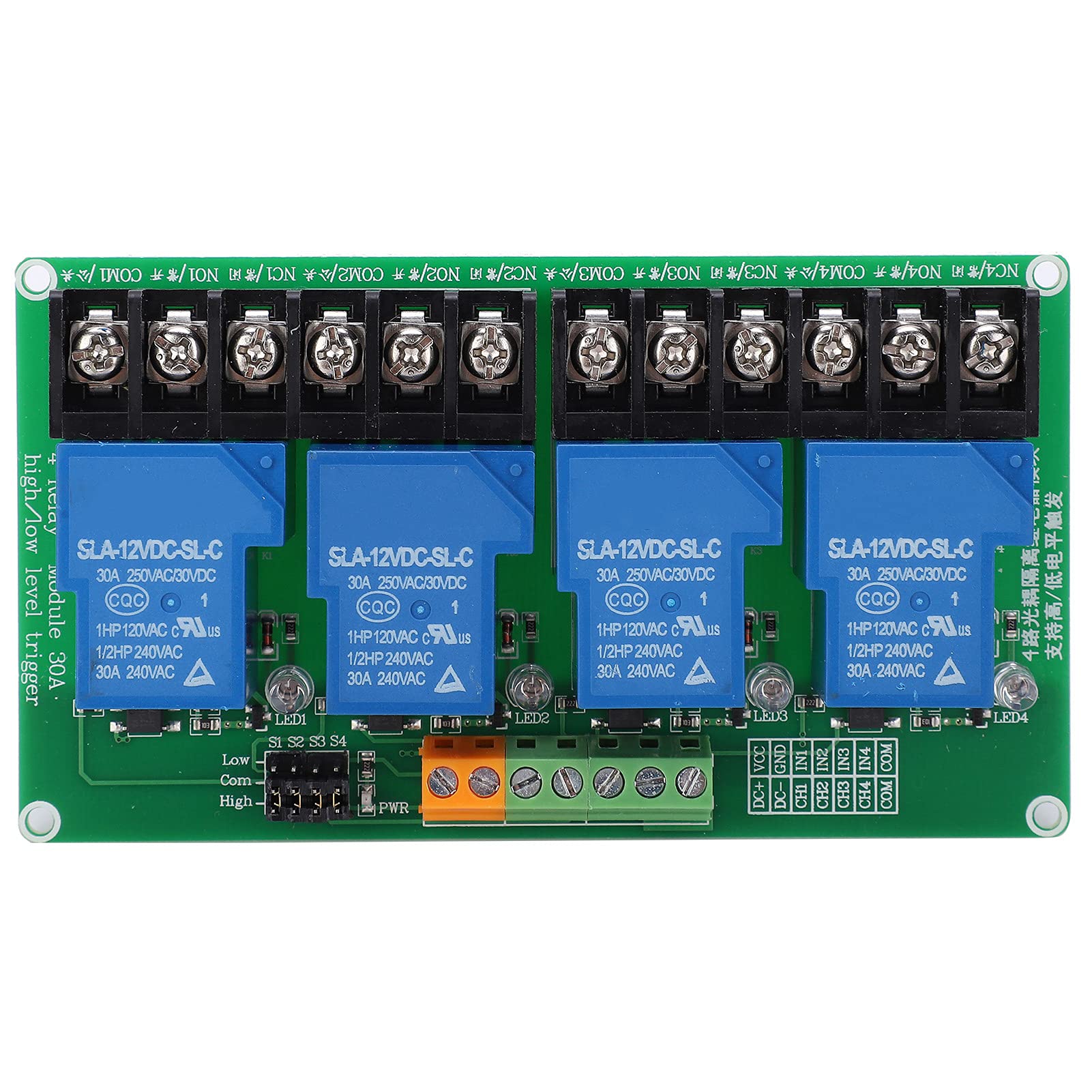 Double Sided PCB Relay Module, 4 Channel High Power Control PLC Automatic Control Module for Automated Circuits (12V)