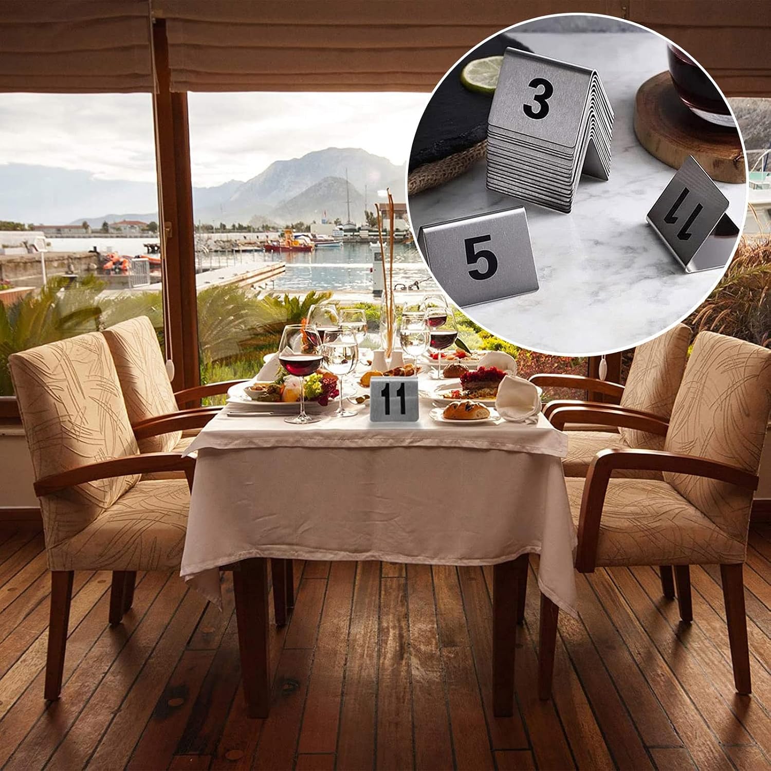 Stainless Steel Table Signs Plates Table Number 1-50 Or 1-100 - Easy to Clean - Tent Style Table Number Stands for Restaurants, Bars, Parties, Weddings Table Top Number Card (1 to 50 5x4cm(2