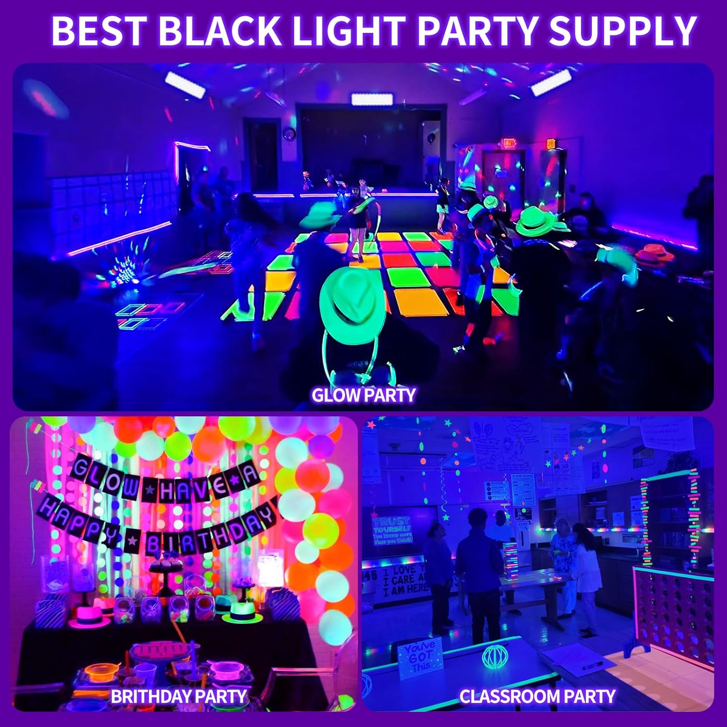 120W Black Light Bar, IP66 Blacklight with Plug+Switch+6ft Cord, Waterproof Blacklight with 100 LED, Black Light for Glow Party Halloween Decor Fluorescent Poster Body Paint Game Room Outdoor Indoor