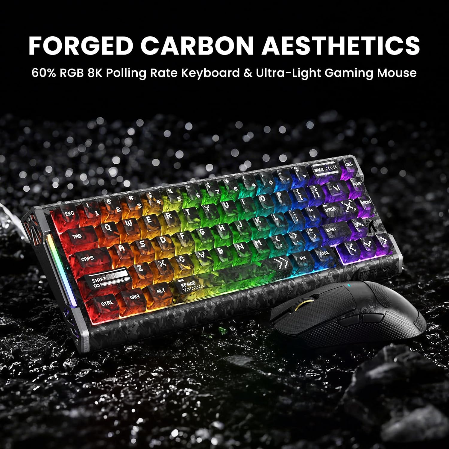 ATTACK SHARK R68HE + X11 Ultra Gaming Keyboard & Mice,8K Polling Rate Carbon Fiber,60% Wired Rapid Trigger Hall Effect,42K DPI PAW3950 Wireless Gaming Mouse,63g Lightweight with RGB Coiled Cable-Ink