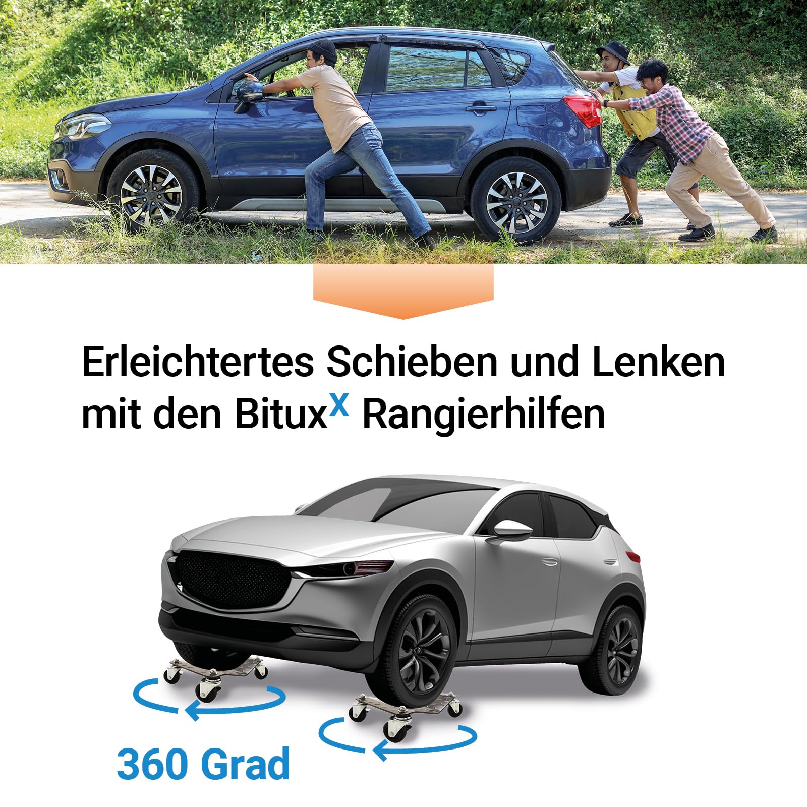 BITUXX 2 Stück Stahl Rangierhilfe für PKW Auto Rangierroller Rangierheber Wagenheber Roller Bis 680Kg Belastbar pro Rangierroller Schwarz