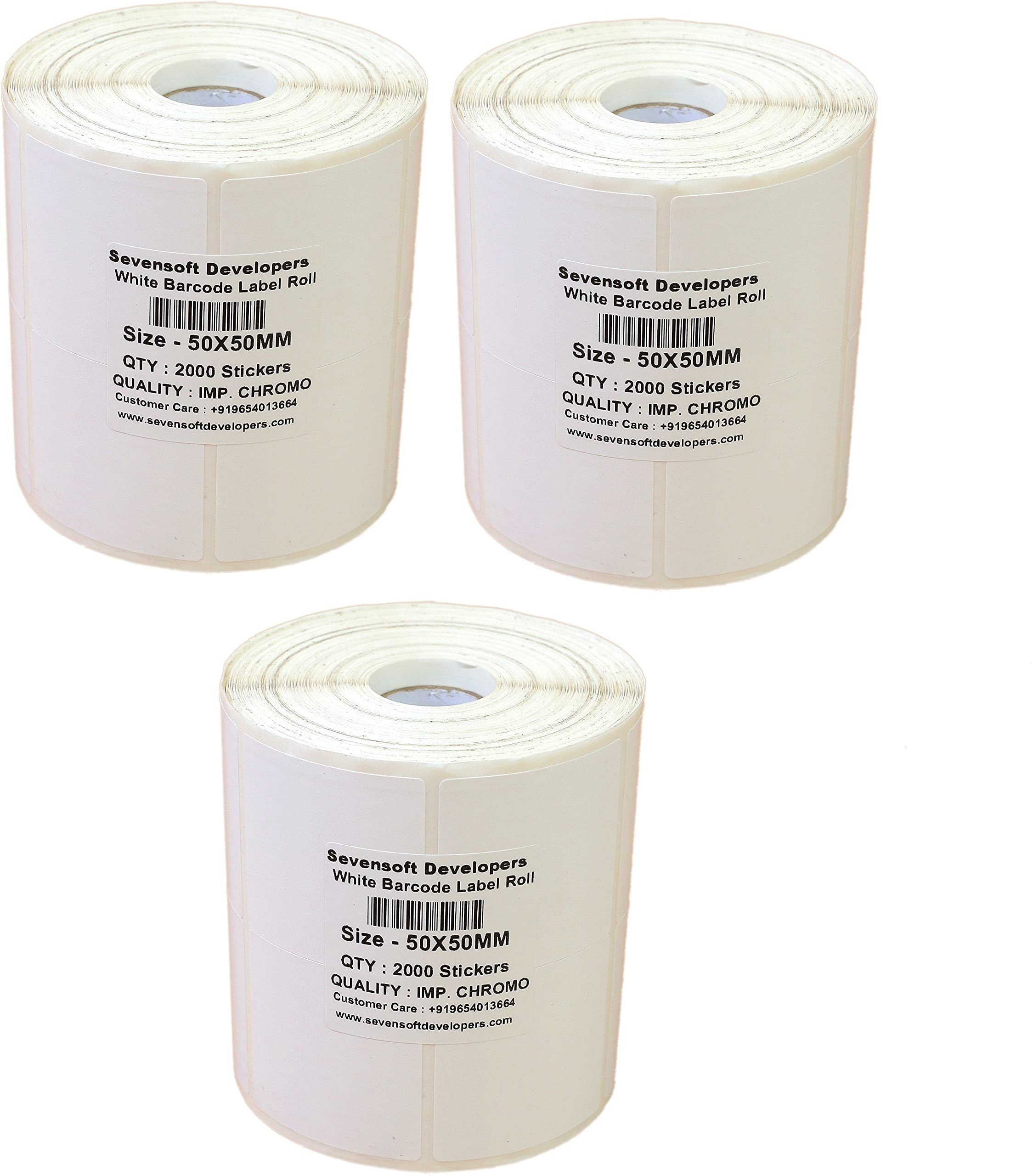 Sevensoft Developers 50X50MM Barcode Label (2X2 INCH) Set of 3 Self-Adhesive Paper Label Shipping Ribbon, stiker tag (White)- 2000 Labels, Stickers in per Roll