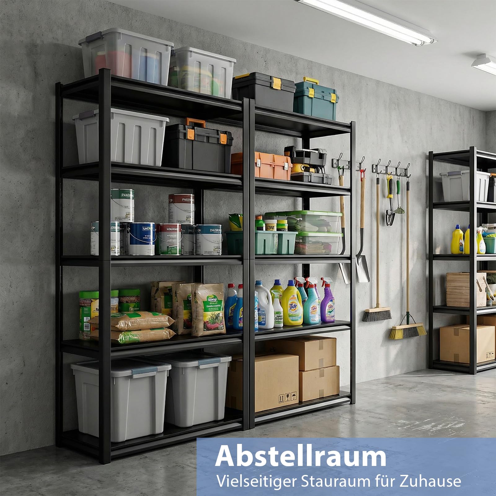 Himimi Schwerlastregal Metall 5 Ebenen, 1000kg,Stabiles Lagerregal mit Höhenverstellbaren Einlegeböden, Offenes Steckregal für Keller Garage Lager Küchen, Industrie-Standregal 90x40x182 (H) cm Schwarz