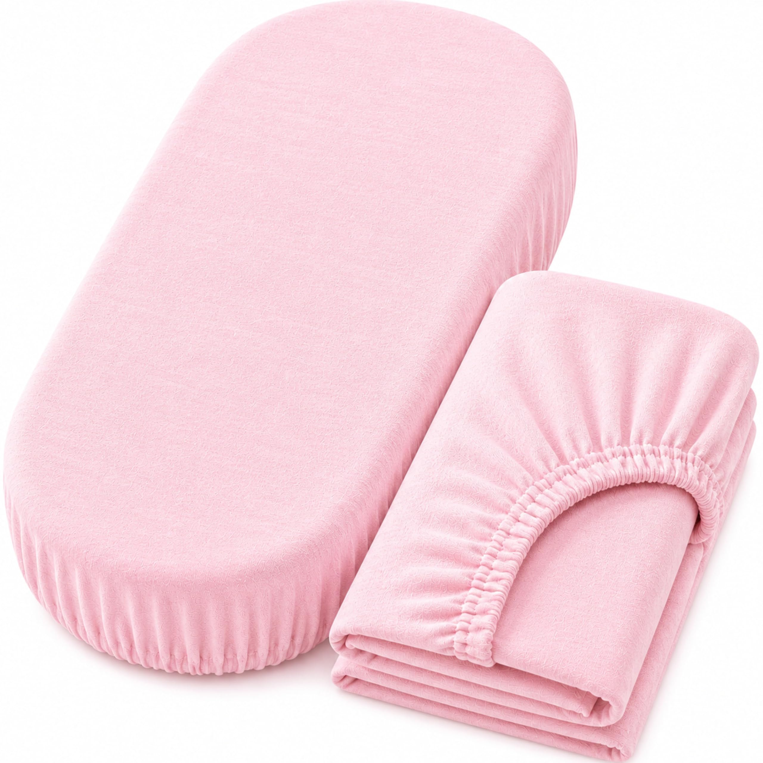 Dudu N Girlie Moses Basket Sheets 74x30cm – Pink, 2 Pack, 100% Jersey Cotton Fitted Bedding for Carrycots & Prams