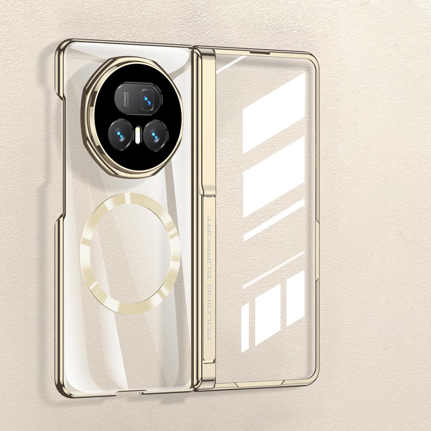 Compatible with Honor Magic V5 Case with Built-in Screen Protector[Magnetic Hinge] Kickstand Cover,Yellowing Transparent Cover [Wireless Charging Friendly]Full-Body Shockproof Slim Phone Cases (Gold)