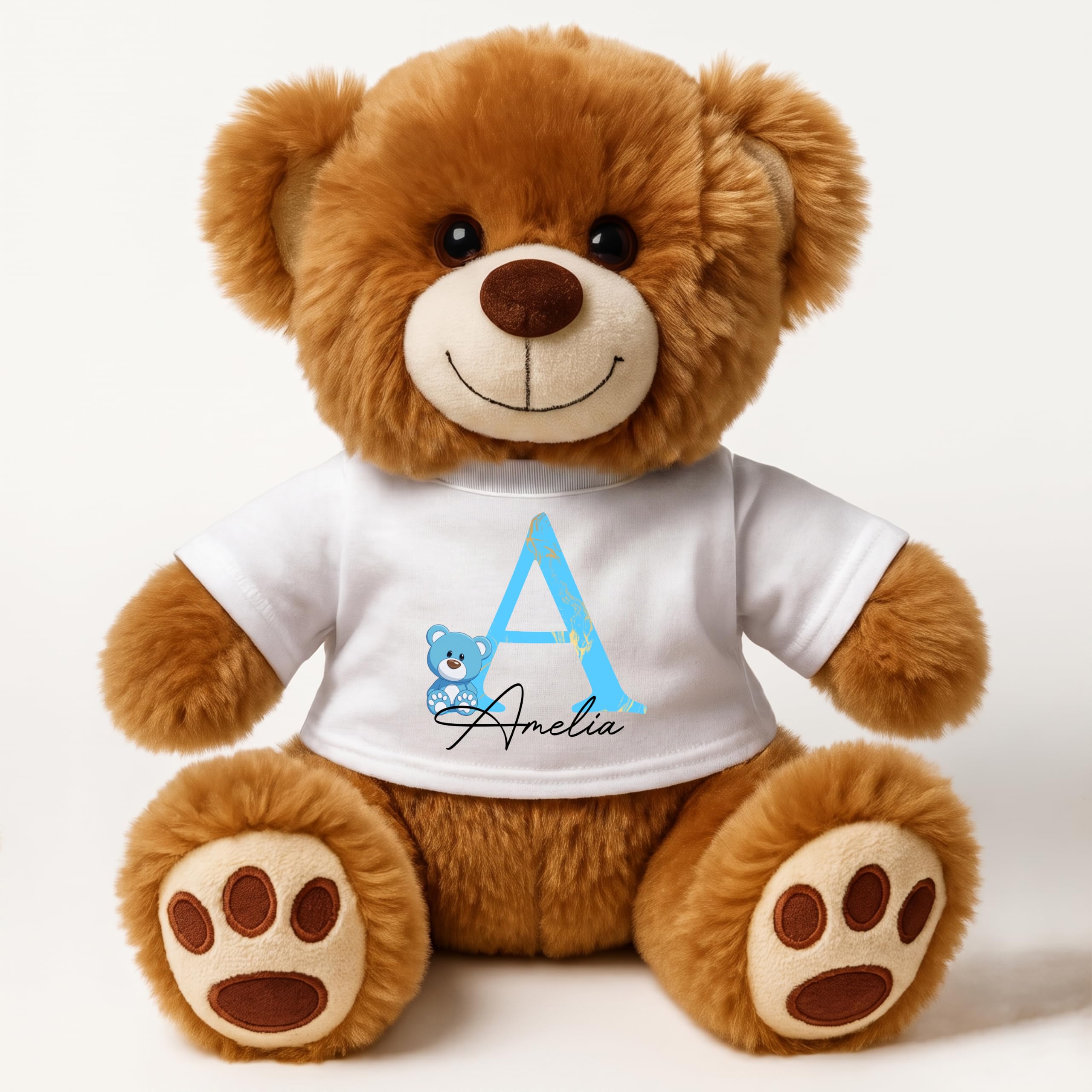 EKAM Personalised Teddy Bear with Custom Initial & Name, Soft Plush Teddy Bear Gift for Girls & Boys, Personalised Baby Gift, Birthday, Christening, New Baby & Special Occasions
