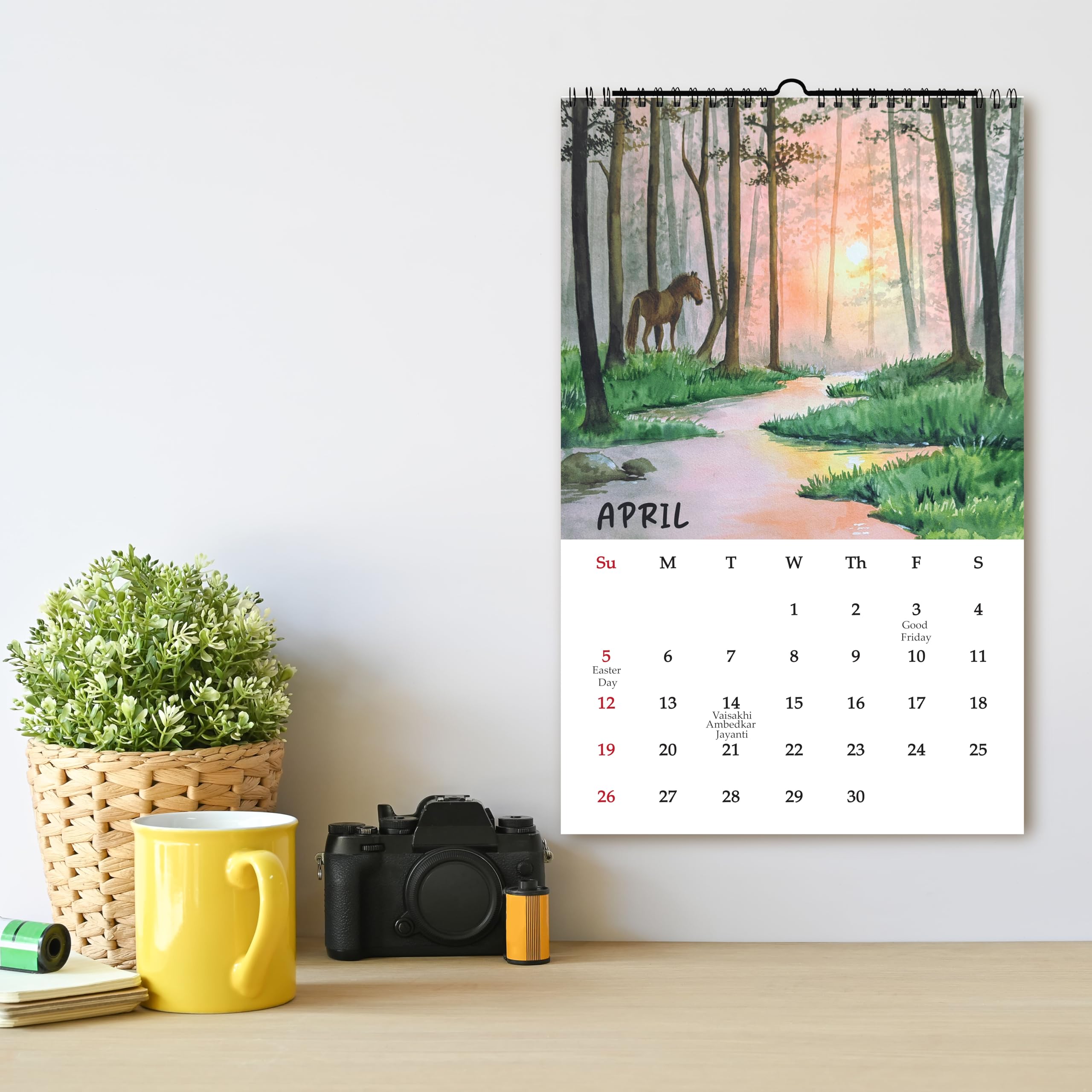 Anujarusiya Calendar 2026-2027 Wall Hanging | 11”X 17.5”| Wilderness Nature Watercolors Paintings Printed on 300 GSM Paper | Notes, Scheduling and Planning | Office and Home 1