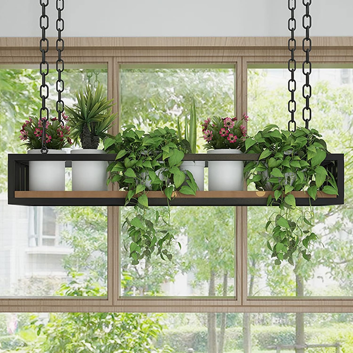 Industrial Wine Racks Bottle Holder Ceiling Flower Stand Hanging Floating Shelves, Creative Bar Plant Shelves, Iron Art Wall Wine Storage Display Rack(100x25x15CM)