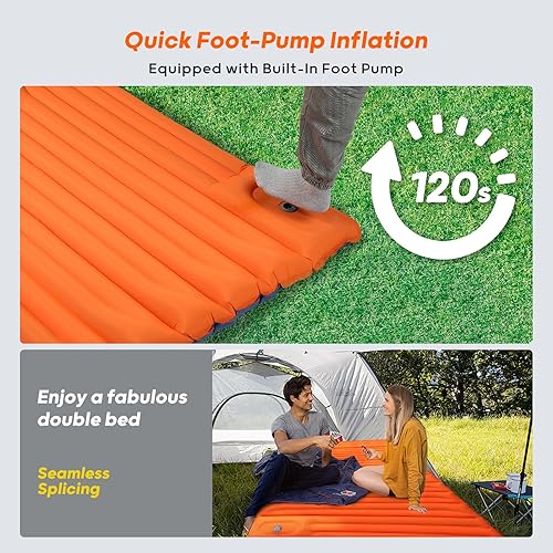 Miniatura 5 de Colchoneta de dormir doble de 4 pulgadas de grosor para campamento, colchón de aire portátil al aire libre para 2 personas, colchoneta ligera para