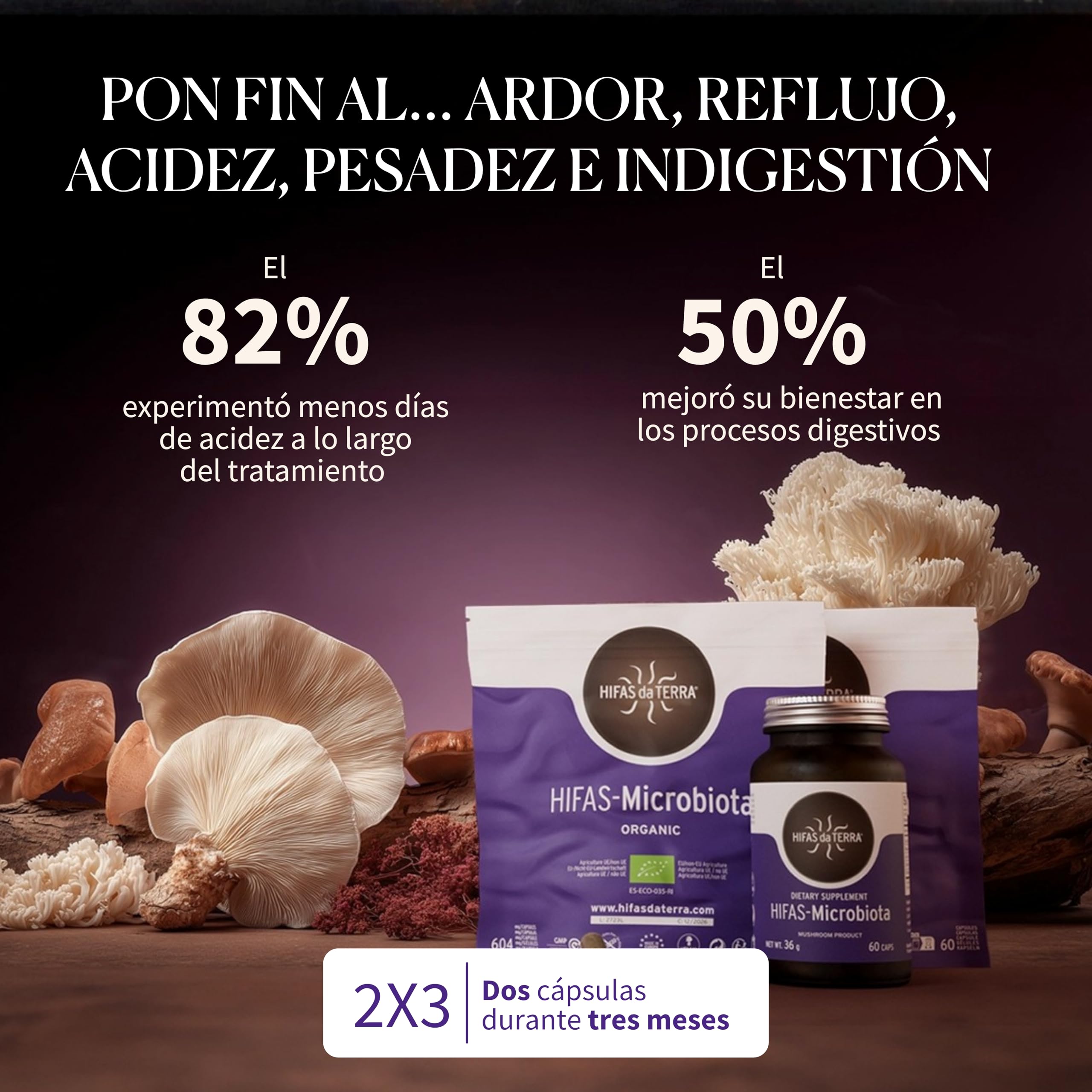 HIFAS DA TERRA - HIFAS-Microbiota Extractos de Hongos Puros de Reishi, Melena de León, Pleurotus y Shiitake para el Bienestar Digestivo, con Efecto Prebiótico - Refill 60 Cápsulas
