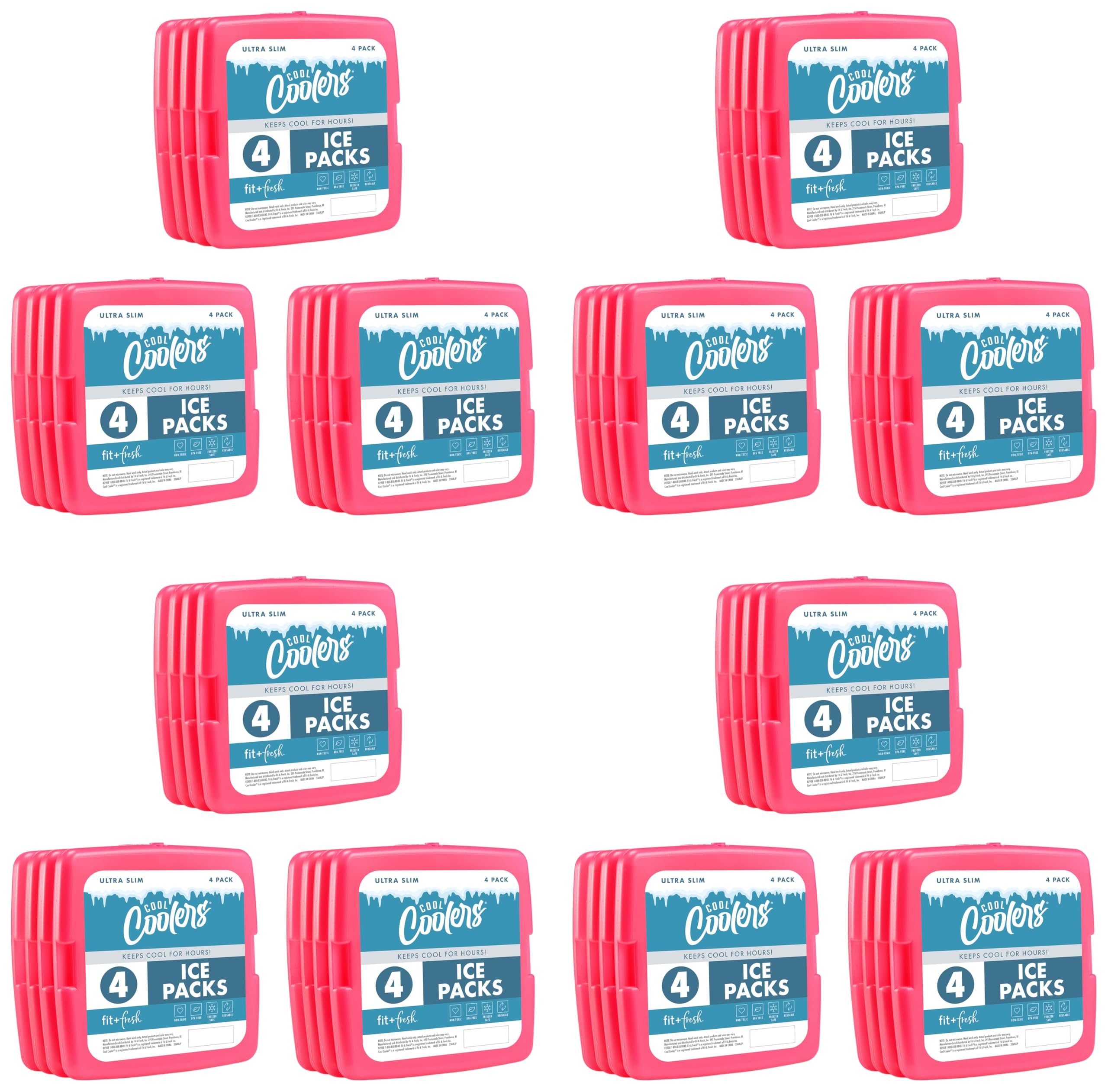 Cool Coolers by Fit &amp; Fresh Slim Ice Packs, Quick Freeze Reusable Ice Packs for Lunch Boxes &amp; Coolers, Long-Lasting, Space Saving Lunch Ice Packs, Blue, 4Pk