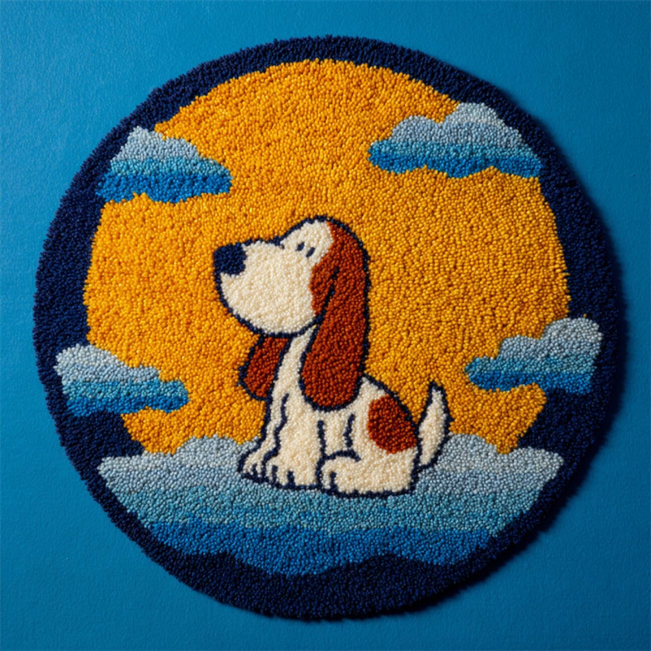Kitquiver Dog Animal Tapestry Kits for Adults Cartoon Dog DIY Crochet Kits Needlework Crafts for Home Decor，Latch Hook Kits for Beginners Adults 50x50cm
