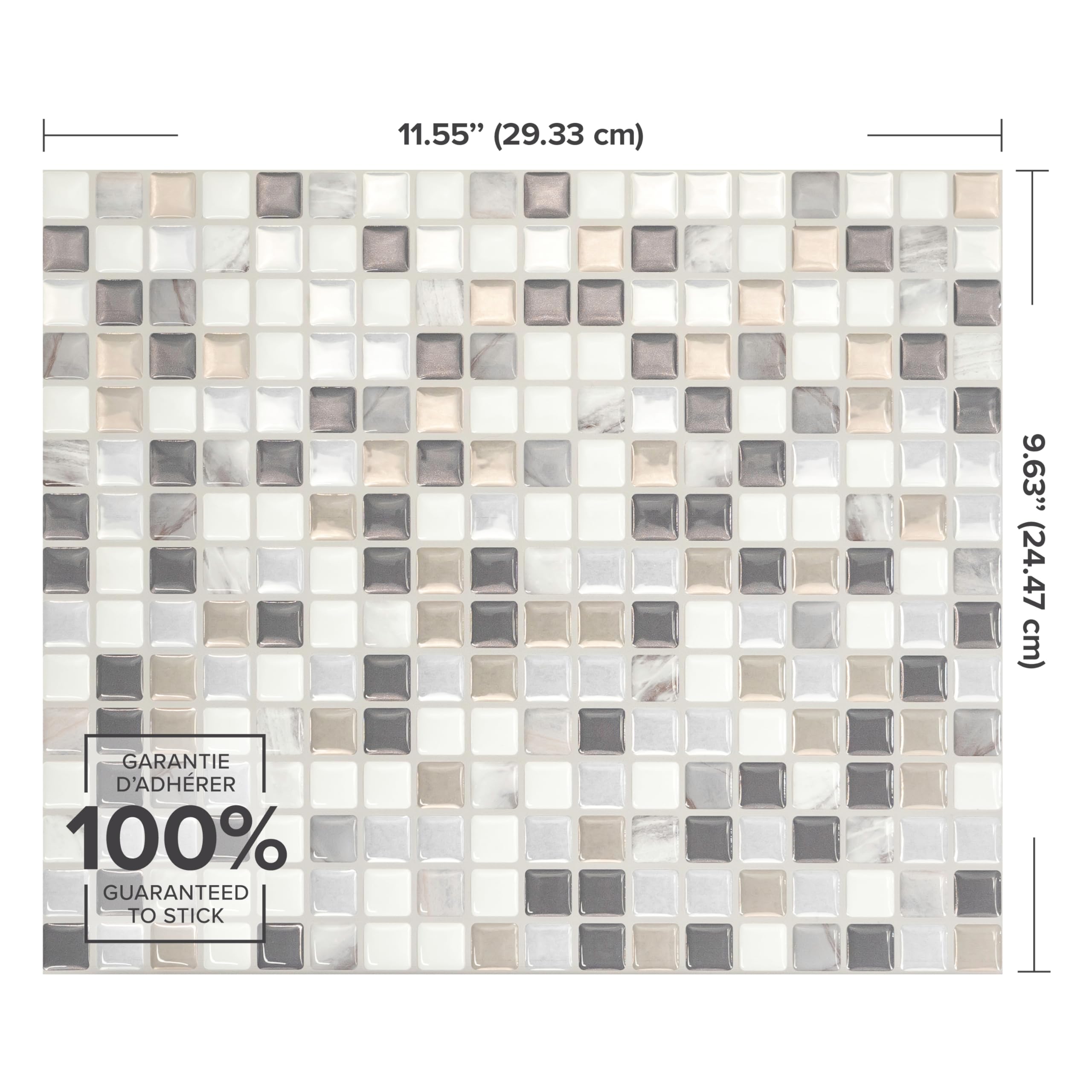 Smart Tiles Crédence adhésive pour cuisine et salle de bain, sticker carrelage mural, carreaux beige, gris et blanc autocollants, lot de 5 feuilles, 25,91 x 23,11 cm